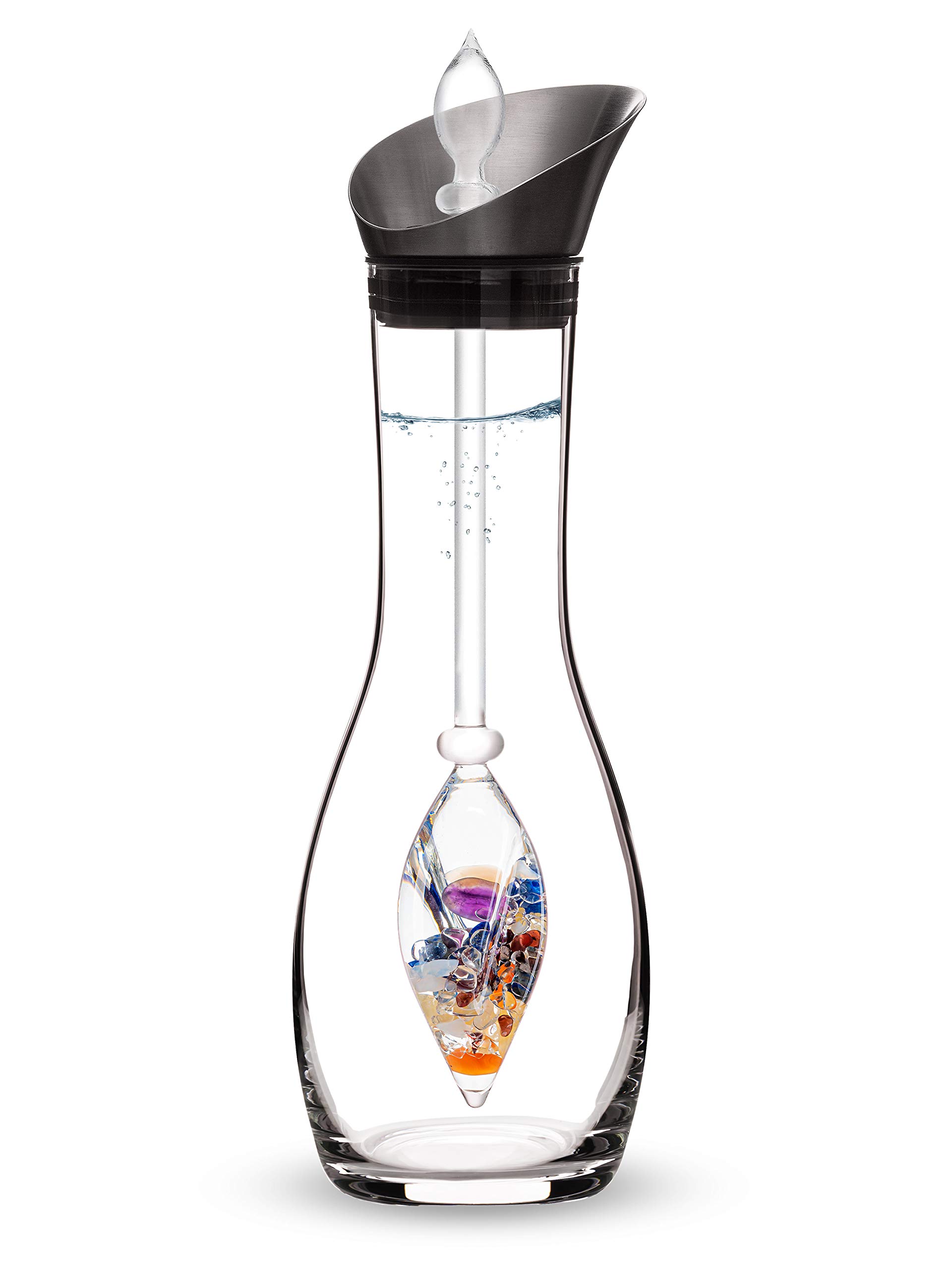 VitaJuwel Era AYURVEDA Crystal Water Carafe with 7 Healing Gemstones - Milk Opal, Amethyst, Clear Quartz, Lapis Lazuli, Garnet, Carnelian & Orange Calcite | Infused Water Bottle for Energy, Detox & Wellness | Perfect for Home, Office & Yoga Practice