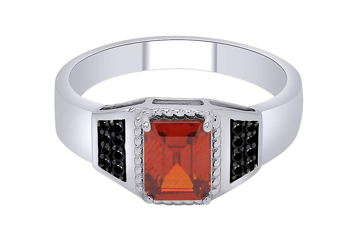 3.16 Ct Emerald Cut Simulated Garnet & Black Spinel Men's Wedding Band Ring - 14k Gold Plated Sterling Silver Jewelry for Men - Perfect Gift for Anniversary, Engagement & Special Occasions