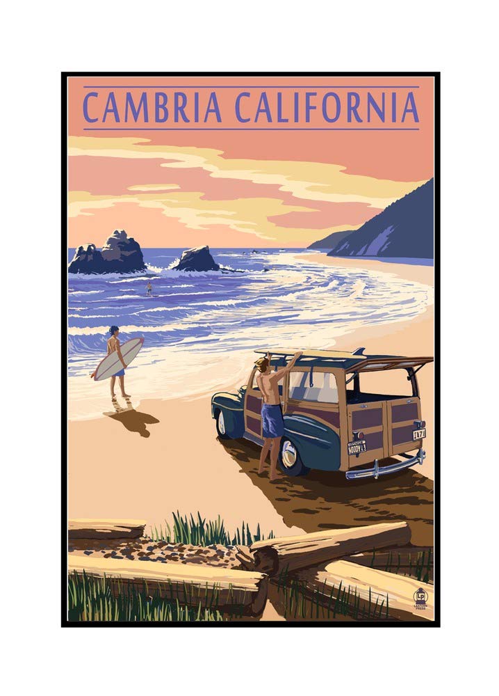 Cambria California Beach Landscape Art - 24x36 Framed Gallery Wrapped Canvas Painting - Coastal Wall Decor for Living Room, Bedroom & Office