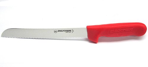 Dexter Outdoors 8 Inch Scalloped Bread Knife with Comfortable Red Handle - Perfect for Slicing Bread, Cakes, and Pastries at Home or Bakery