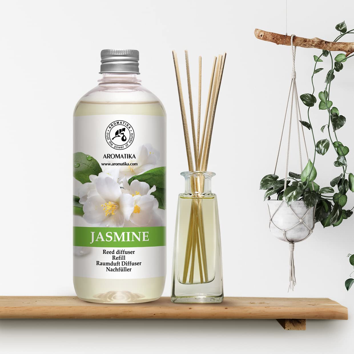 Jasmine Reed Diffuser Refill - 4 Pack 17 Fl Oz Bottles - Long Lasting Floral Scented Home Fragrance Oil - Aromatherapy Air Freshener for Living Room, Bedroom, Bathroom & Office - Relaxing & Stress Relief Essential Oil Diffuser