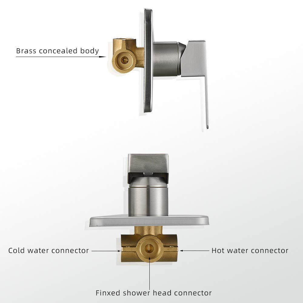 Brushed Nickel Shower Faucet Set - Rainfall Bathroom Shower System with Stainless Steel Shower Head, Single Function Trim Kit & Rough-in Valve - Perfect for Modern Bathroom Renovation & Spa-Like Shower Experience