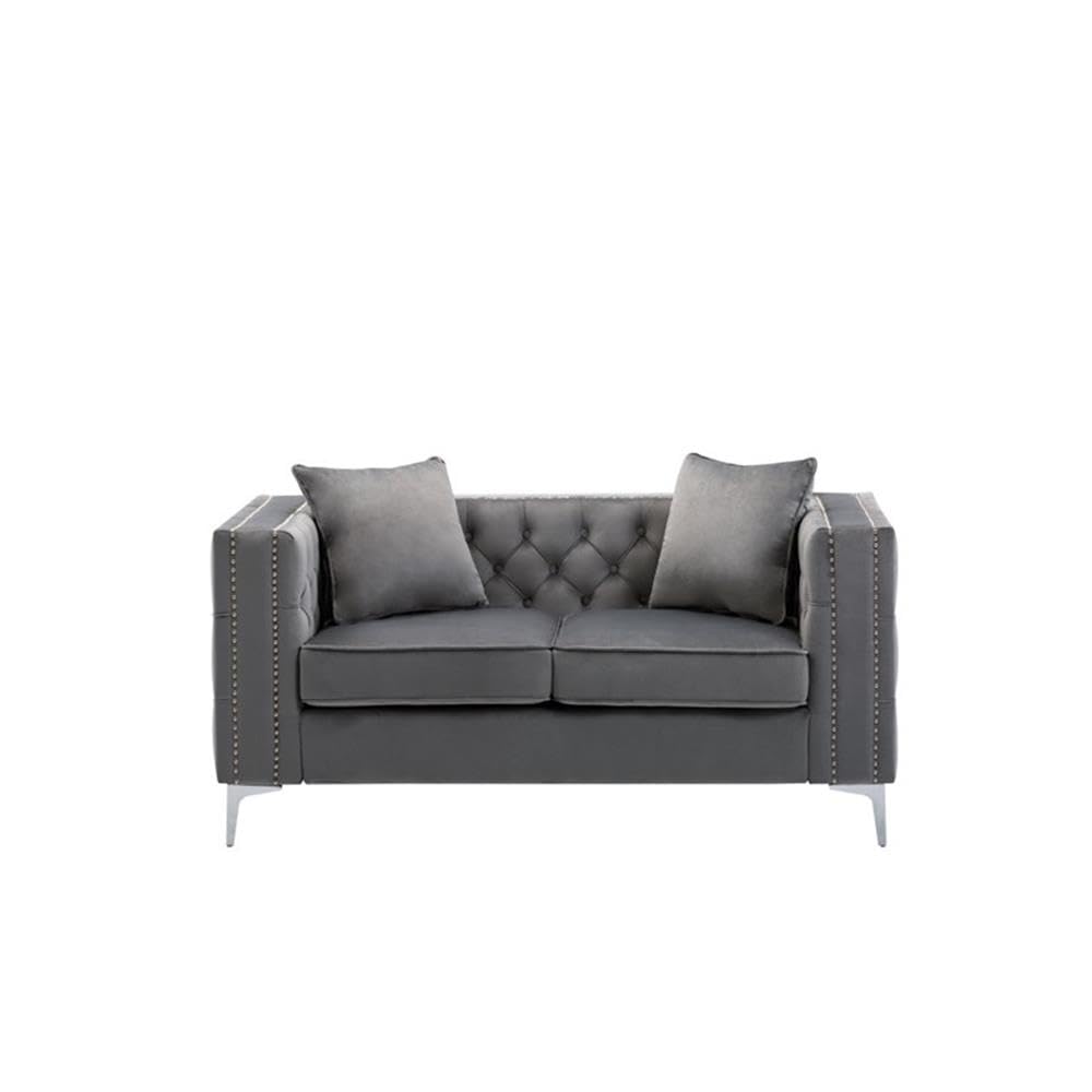 BOWERY HILL Gray Velvet Fabric Sofa Loveseat Chair Set - Modern Living Room Furniture for Small Spaces, Apartment & Cozy Home Decor