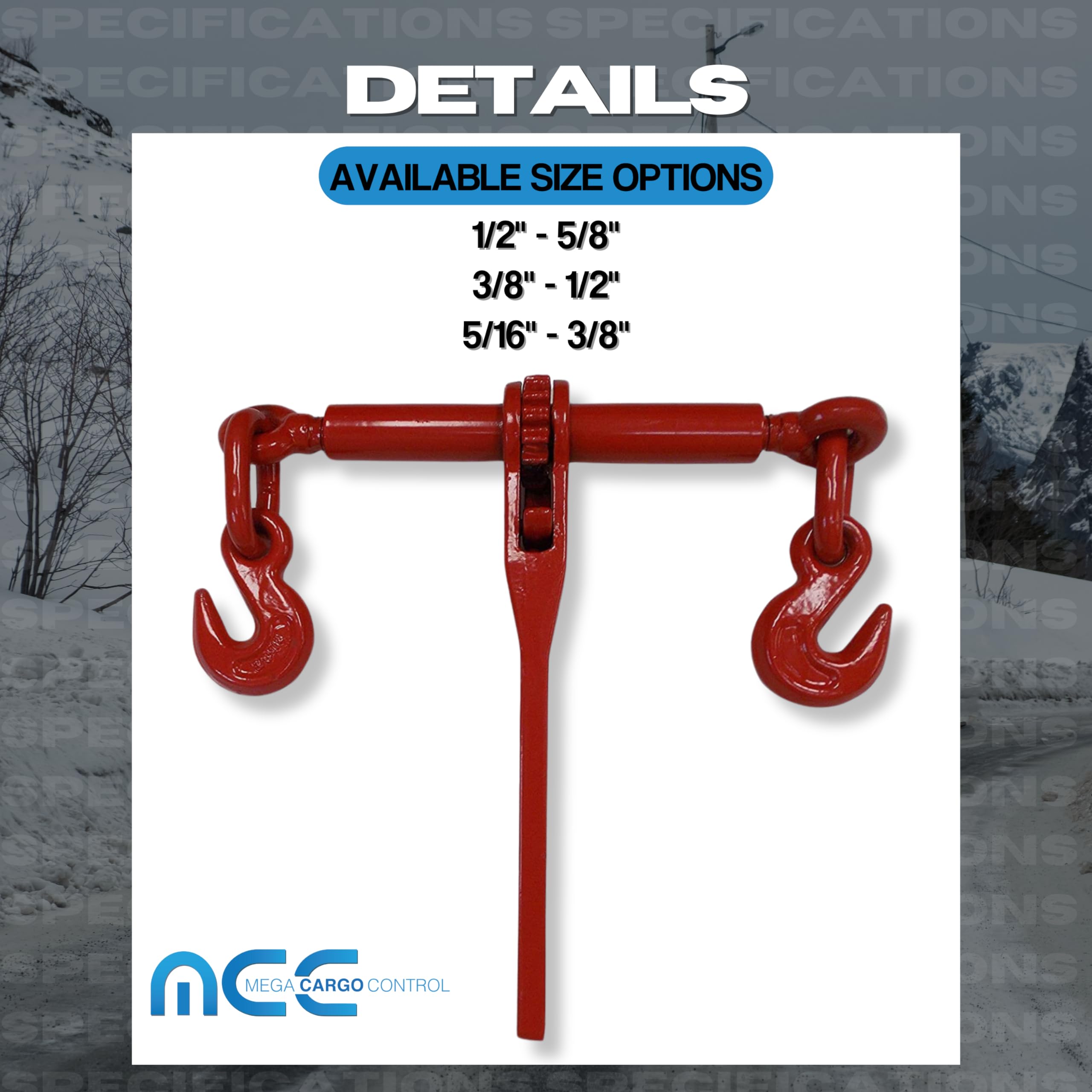 Heavy Duty Ratchet Chain Binder with Grab Hooks 3/8