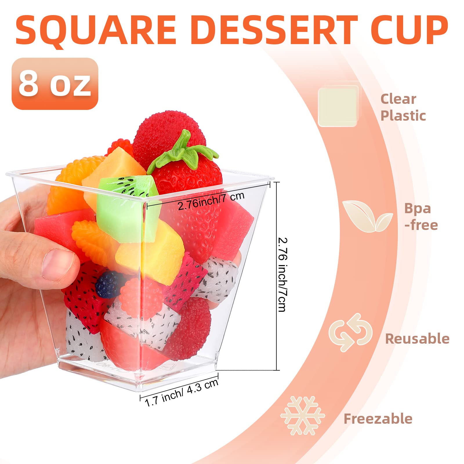 Zubebe 8 oz Clear Plastic Dessert Cups - Small Square Appetizer Bowls for Parties, Baby Showers & Weddings (150 Pack) | Perfect for Tasting Events, Birthday Favors & Catering Displays