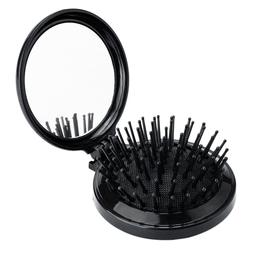 VMS INDIA Travel Round Folding Hair Comb - Mini Scalp Massage Wide Tooth Detangling Comb for Women & Men - Perfect for Travel, Gym, and On-the-Go Hair Care