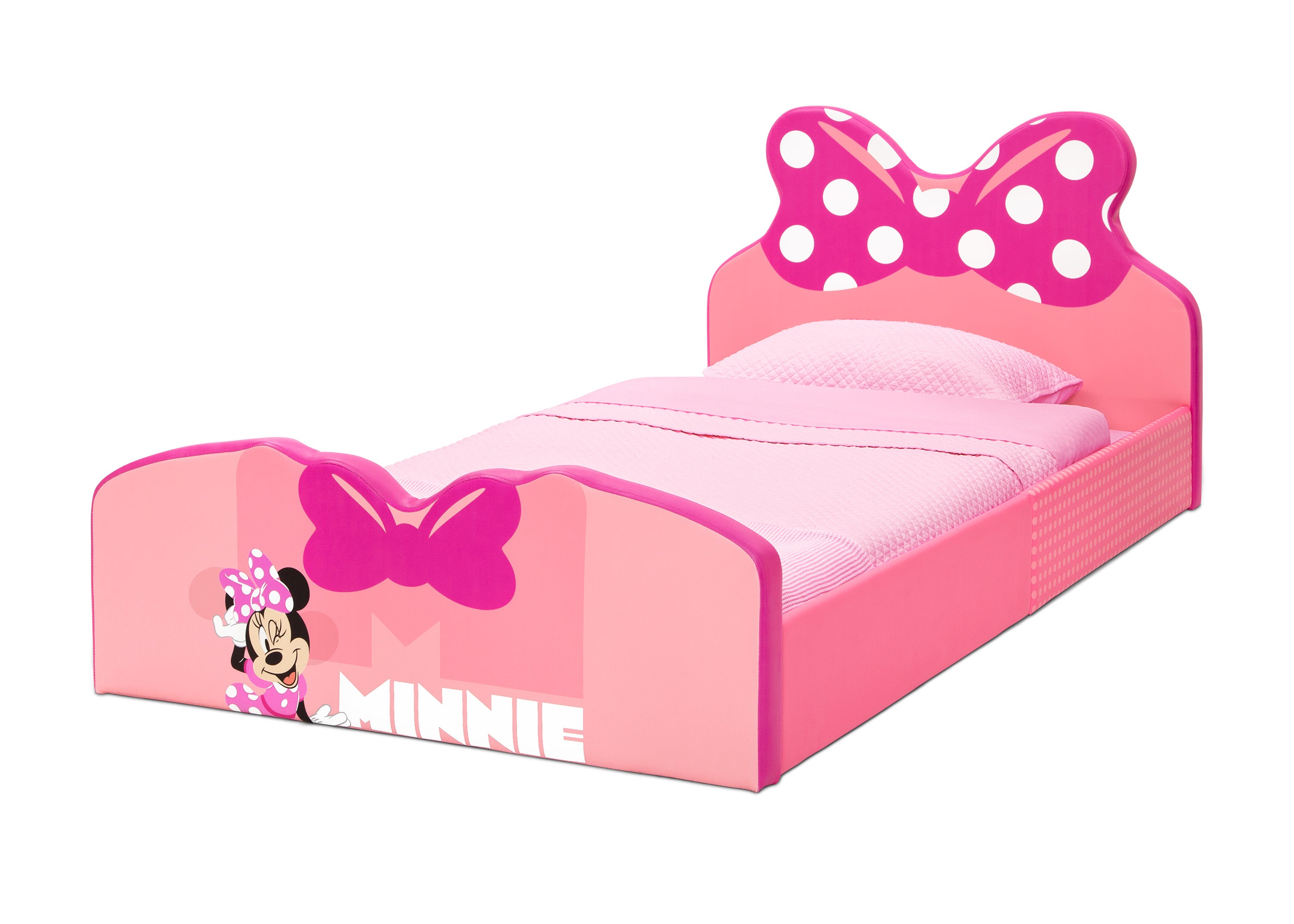 Minnie Mouse Twin Size Upholstered Bed Frame for Girls - Disney Princess Themed Kids Bedroom Furniture for Toddlers & Teens - Perfect for Bedrooms, Playrooms & Sleepovers
