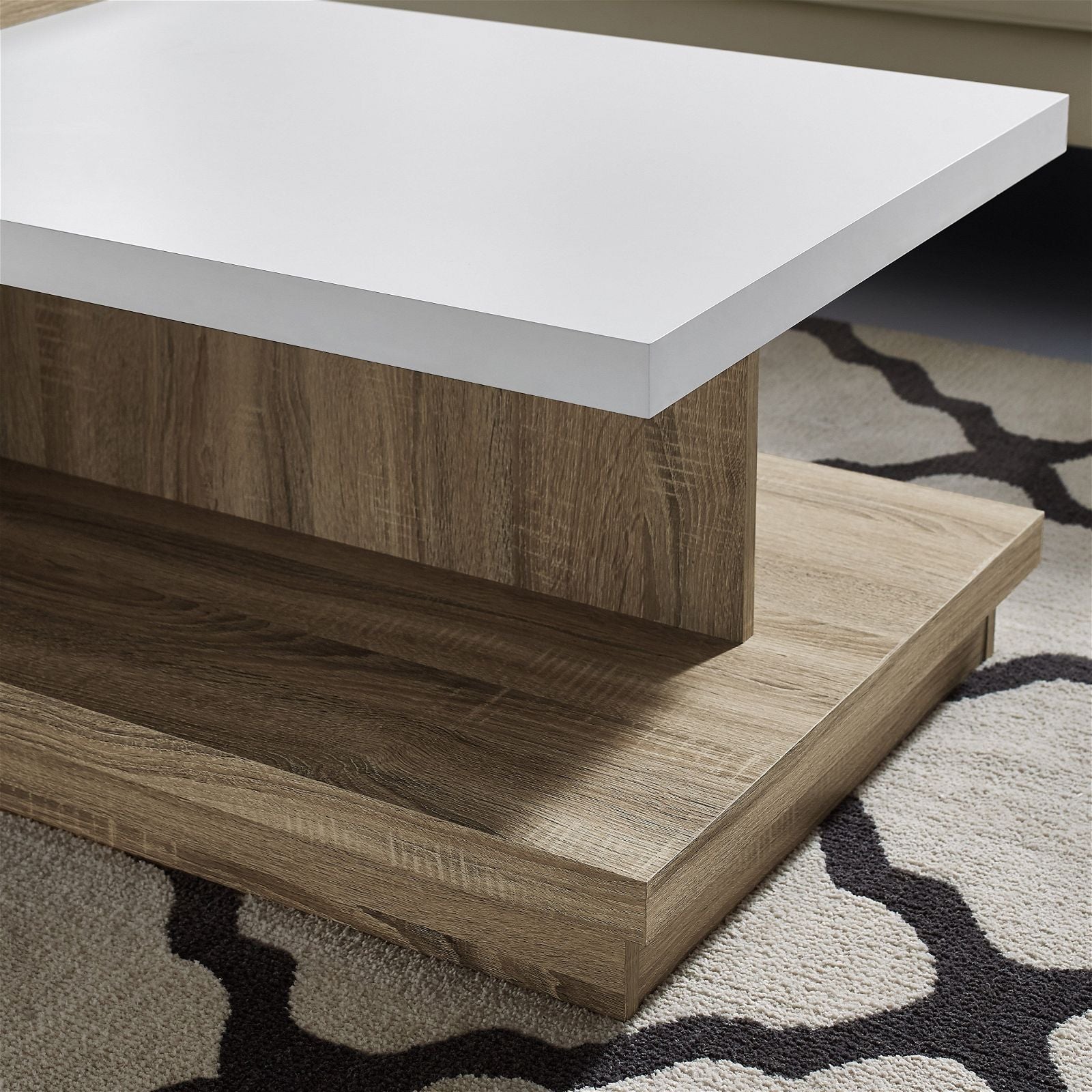 Tauris™ Modern Duet Coffee Table - Solid Oak Wood with White Finish for Living Room, Lounge & Office Decor