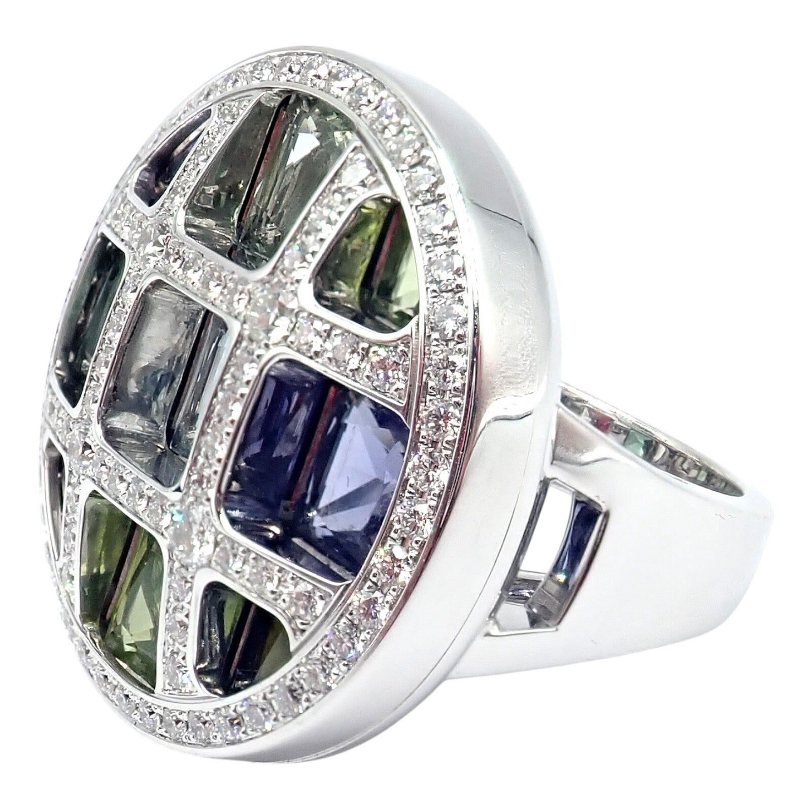 Cartier Pasha 18k White Gold Diamond & Color Stone Ring - Size 6 (52) with Original Box & Papers - Luxury Jewelry for Weddings, Anniversaries & Special Occasions