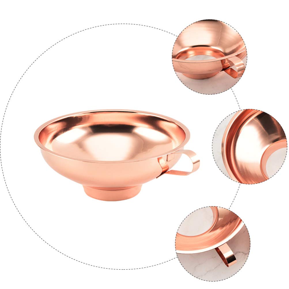 Beaupretty Stainless Steel Wide Mouth Kitchen Funnel - Rose Gold Liquid & Dry Ingredient Transfer Funnel with Strainer for Cooking, Baking, Canning & DIY Projects