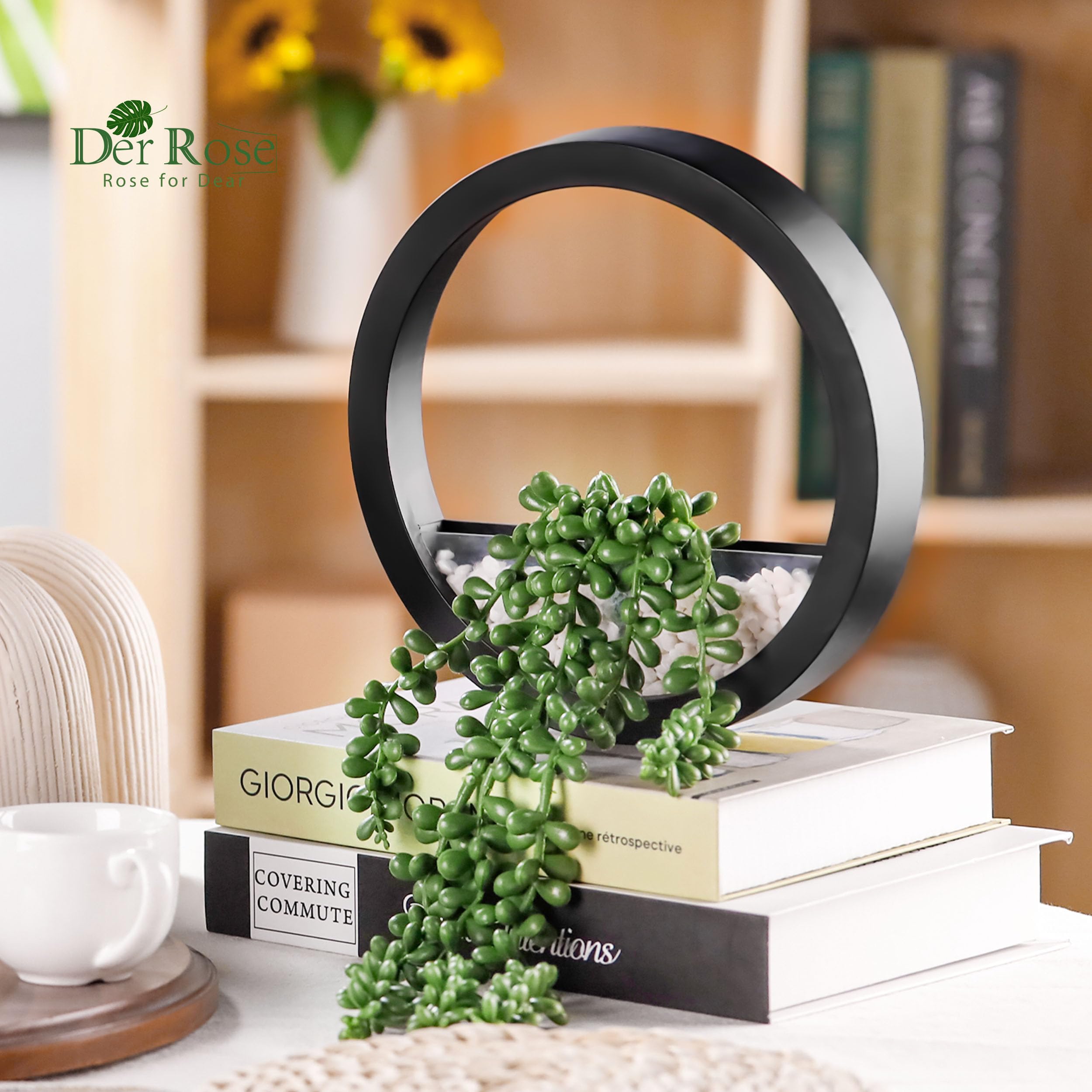 2 Pack Fake Hanging Succulent Plants in Black Pots - Artificial Greenery for Living Room, Bathroom, Office & Boho Wall Decor - Low Maintenance Home Décor Accessories