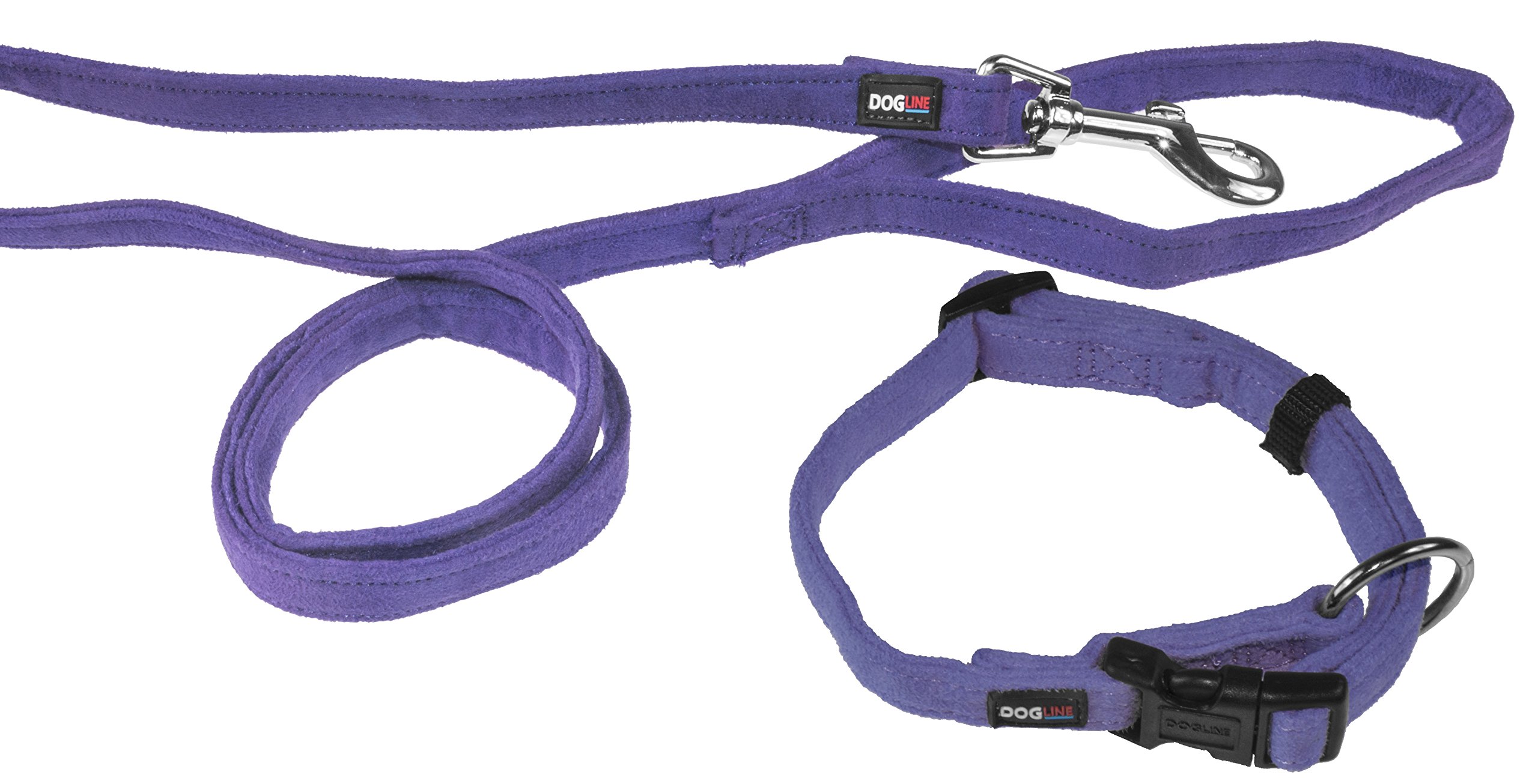 **Dogline Soft Padded Microfiber Flat Dog Collar & Leash Set – Adjustable (5/8