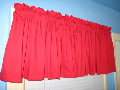 Handmade Red Cotton Window Valance - 60x16 Inch for Living Room Decor