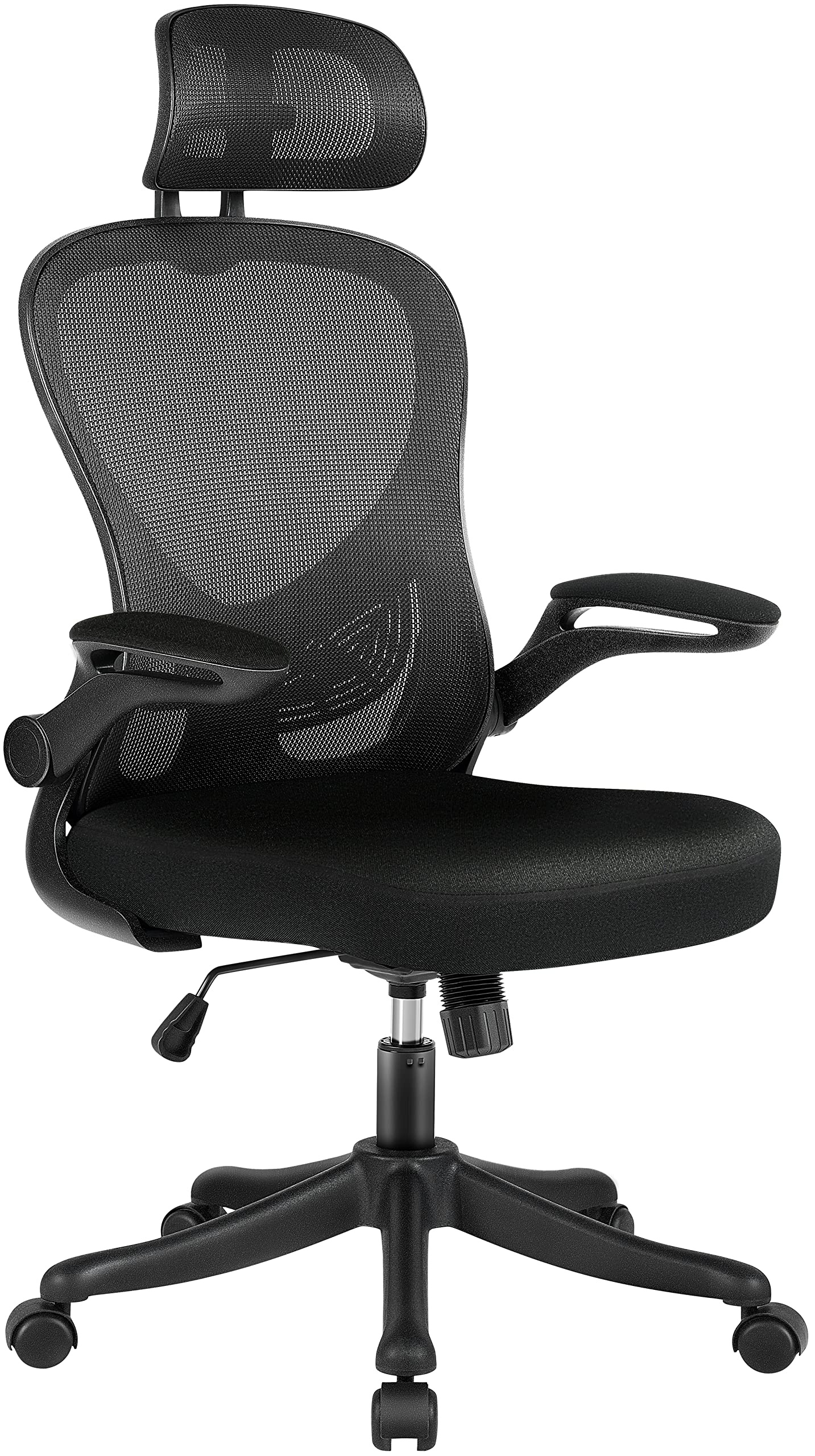 Ergonomic Office Chair with Adjustable Lumbar Support & Headrest - Mesh Back Desk Chair with Flip-Up Armrests for Home Office, Gaming, or Workspace - Comfortable Computer Chair for Long Hours Sitting
