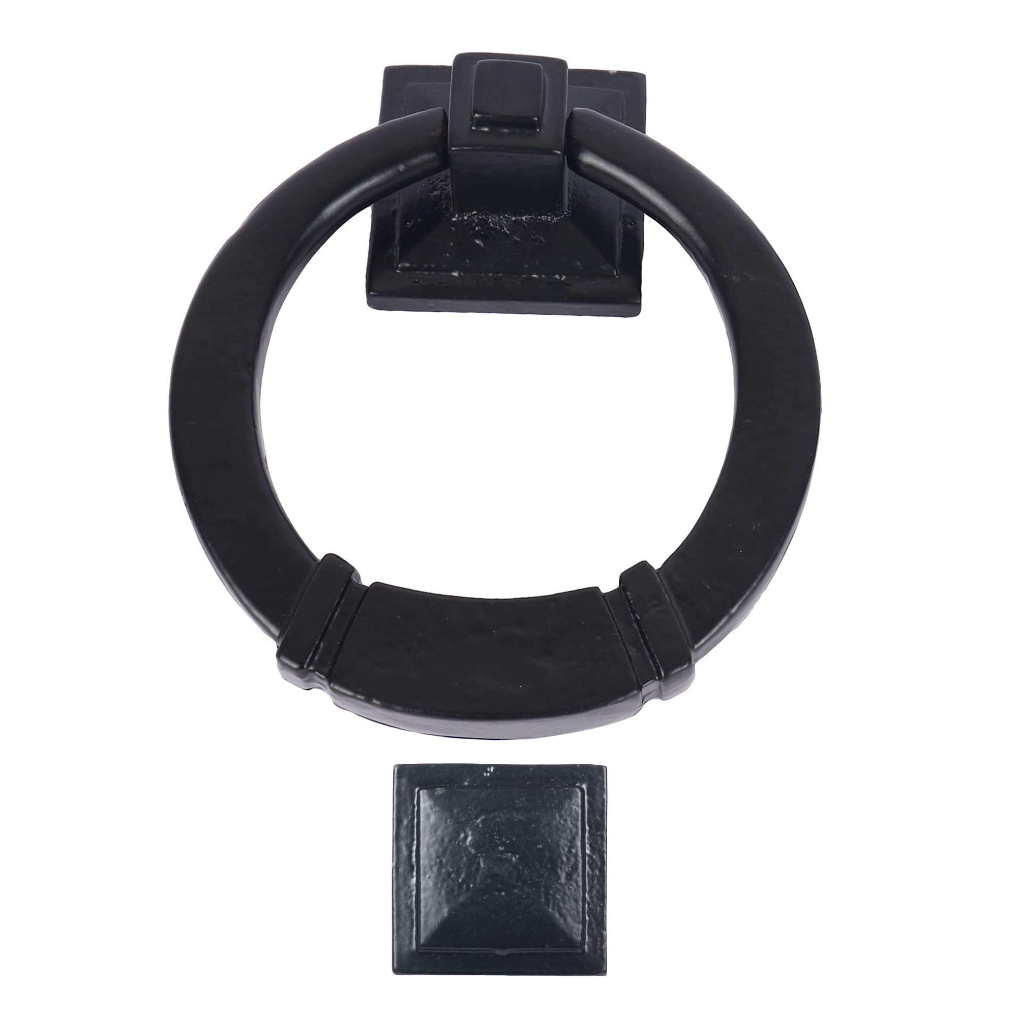 Skandh Iron Square Door Knocker - Black Powder Coated Antique Style - Heavy Duty Rustproof Entryway Decor for Front Doors, Gates & Farmhouses