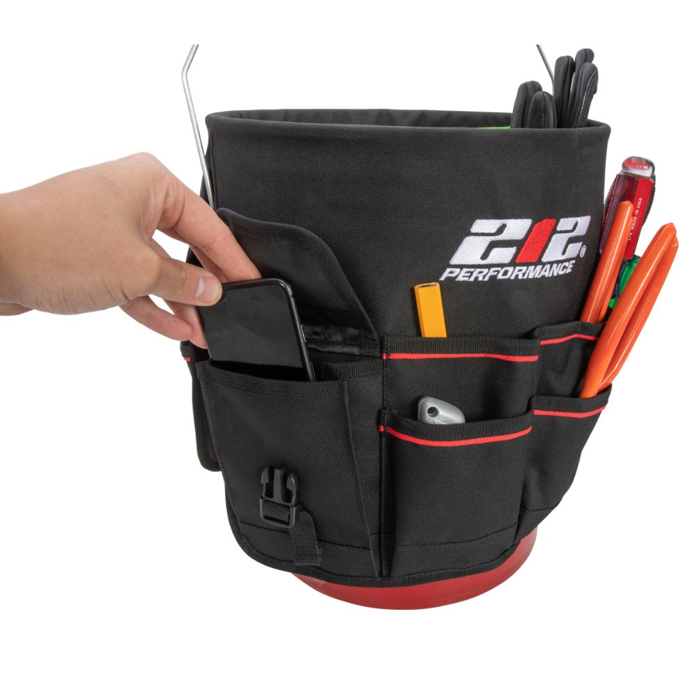 212 Performance BKO29 05 29 Pocket 5 Gallon Bucket Tool Organizer - Black, Green, Red | Heavy Duty Storage for Paint Brushes, Cleaning Supplies & Construction Tools | Perfect for DIY, Home Improvement & Job Sites
