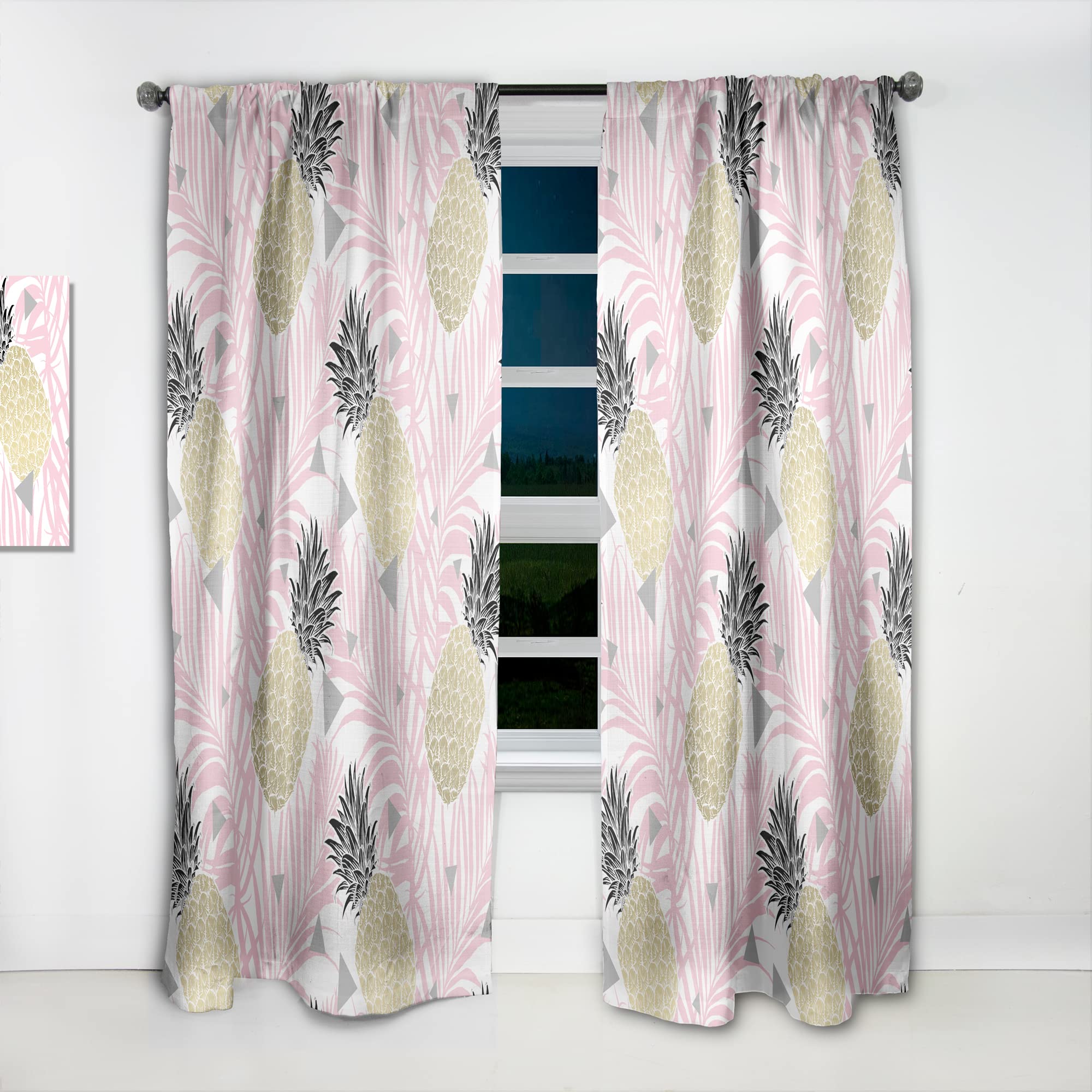 Golden Pineapple Pink Leaves Thermal Insulated Curtains - Single Panel 52x108 - Elegant Window Treatments for Bedroom & Living Room | Perfect for Home Decor, Privacy & Temperature Control