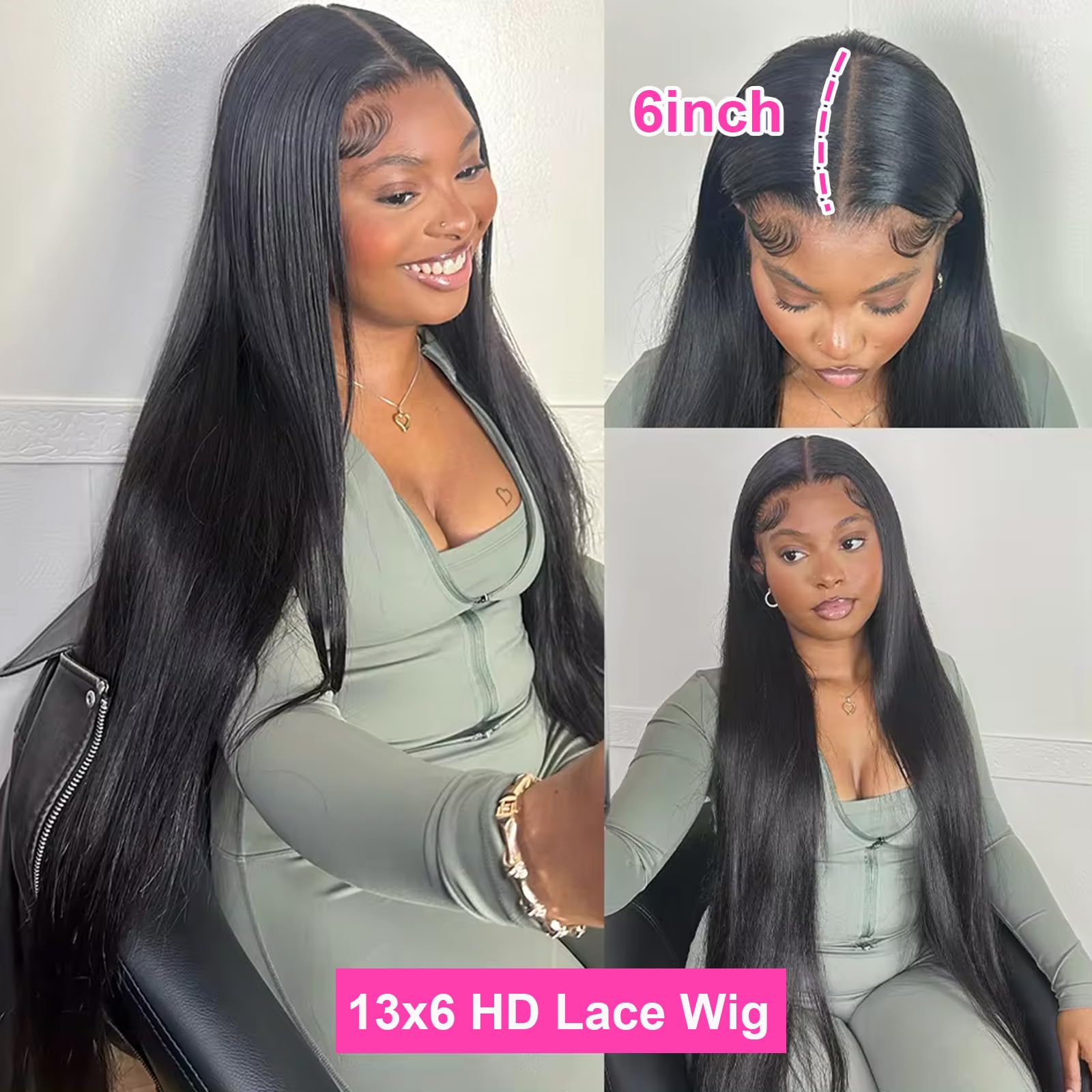 26 Inch Straight Lace Front Human Hair Wig - 250% Density 13x6 HD Lace - Glueless Pre-Plucked Natural Hairline for Women - Perfect for Daily Wear, Cosplay & Special Occasions
