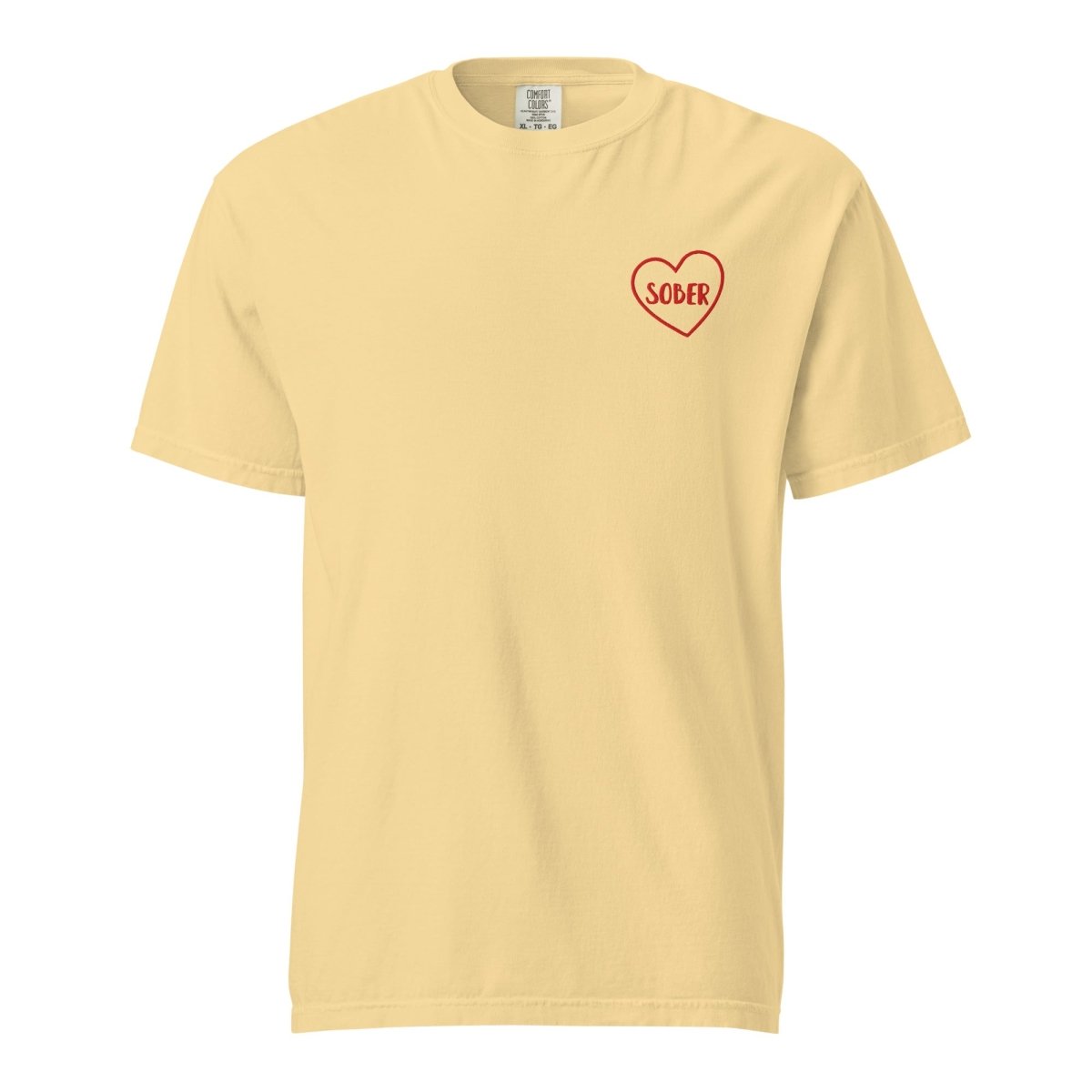 Sober in a Heart - Embroidered Garment Dyed T-Shirt | Vintage Washed Cotton Tee for Casual Wear & Street Style