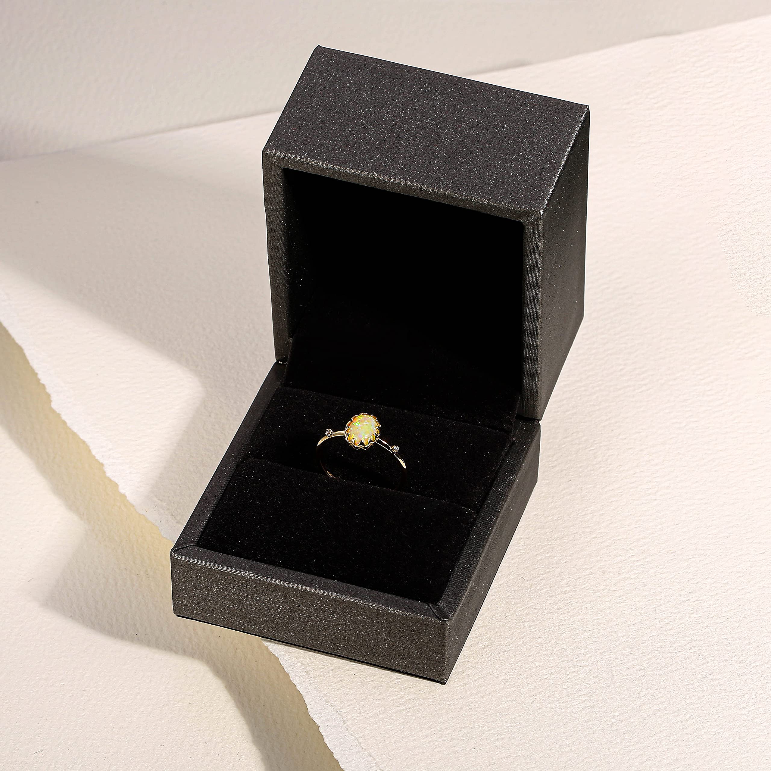14K Solid Gold Yellow Opal & Diamond Jewelry Set - Necklace & Ring, October Birthstone, Promise & Engagement Ring, Dainty Everyday Jewelry for Women, Wife, Girlfriend - Anniversary, Birthday Gift (16+2 Inch Necklace, Size 7 Ring) | Perfect for Date Nights, Weddings, Special Occasions & Daily Wear