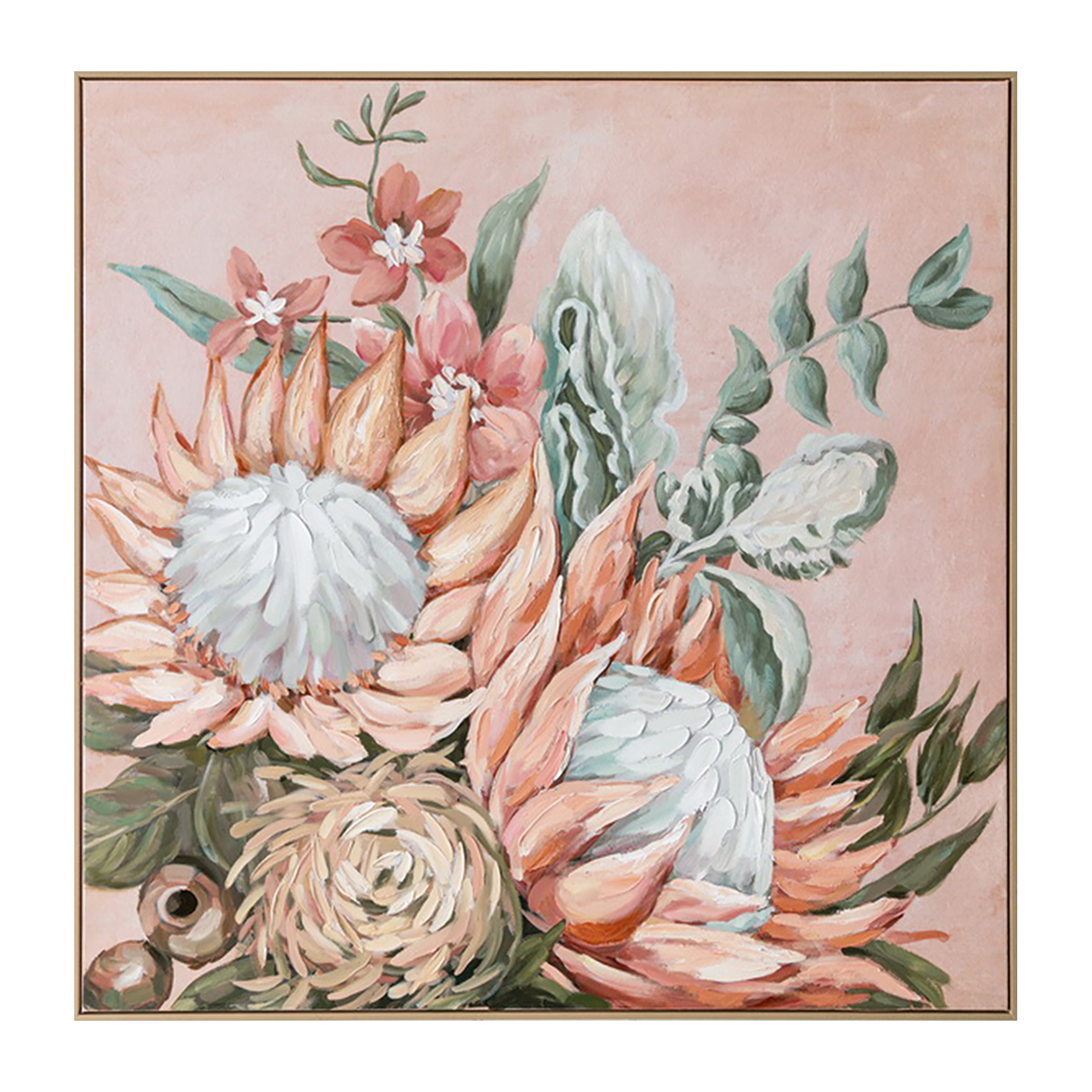 Urban Style Brushmarks Embellished Canvas Protea Pink - Modern Wall Art for Living Room, Bedroom & Office Decor