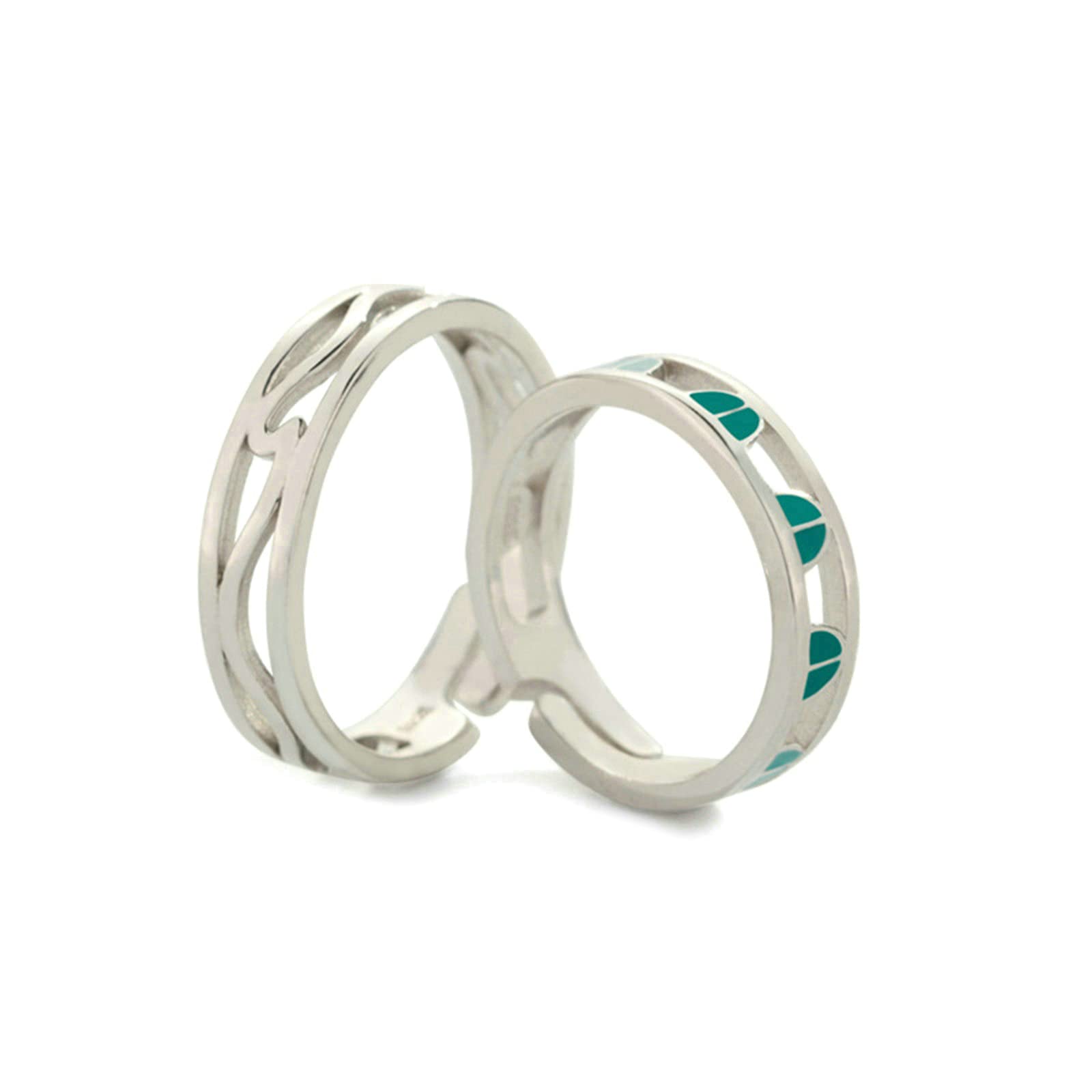 Promise Rings for Couples - Sterling Silver Adjustable Hollow Band Matching Rings Set for Women & Men - Perfect for Anniversaries, Engagements & Romantic Gifts