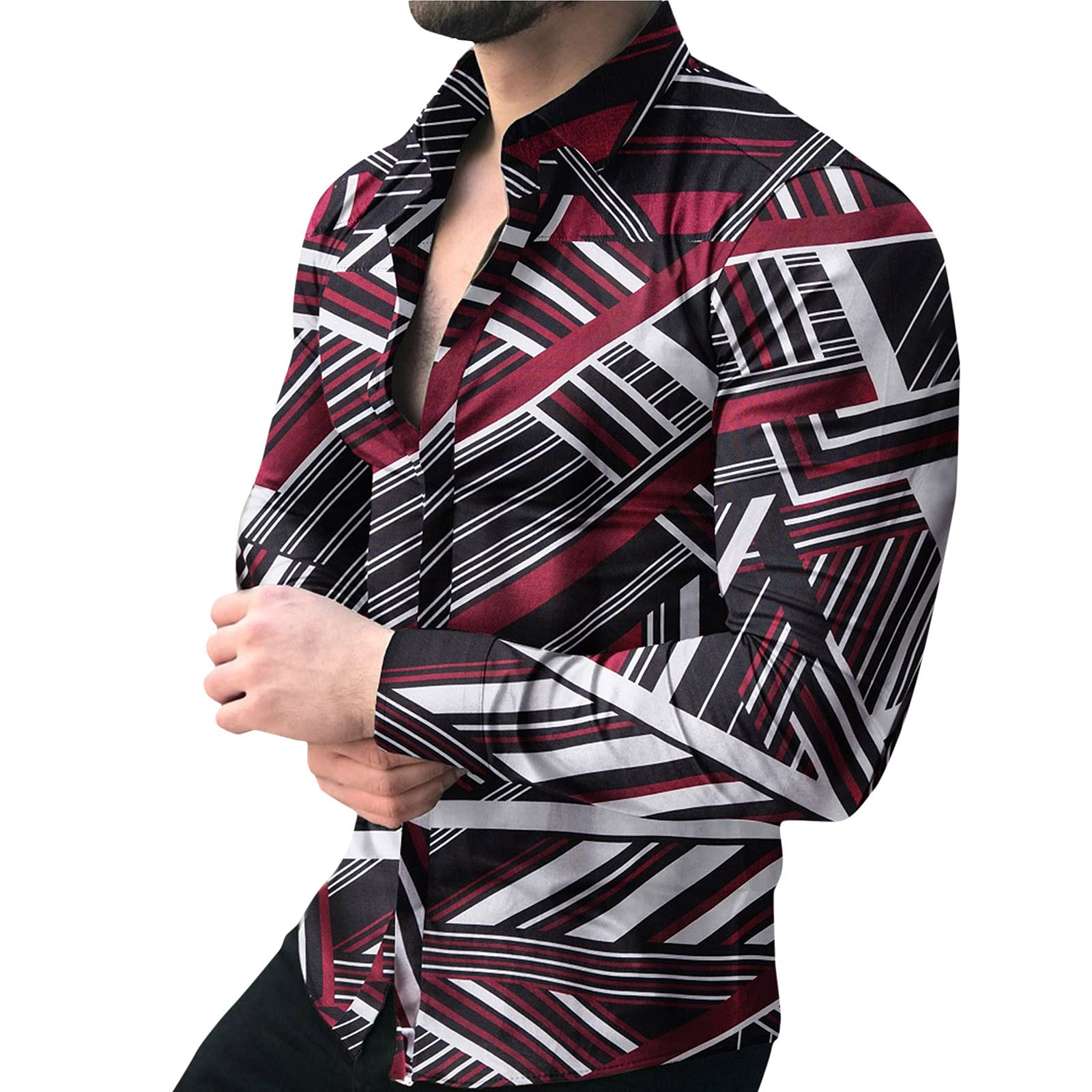 Misaky Men's Floral Print Long Sleeve Button Down Dress Shirts - Casual Turn-Down Collar Tops for Office, Wedding & Date Night Outfits