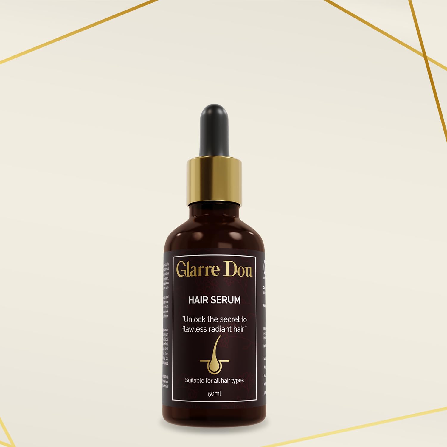 Glarre Hair Growth Serum with Natural Oil Extracts - Argan Oil, Tea Tree Oil, Jojoba Oil, Sunflower Oil, Bhringraj Oil & Rosemary Oil | Stops Hair Breakage & Prevents Hair Loss | For Men & Women - 50ml | Perfect for Daily Hair Care & Scalp Treatment at Home