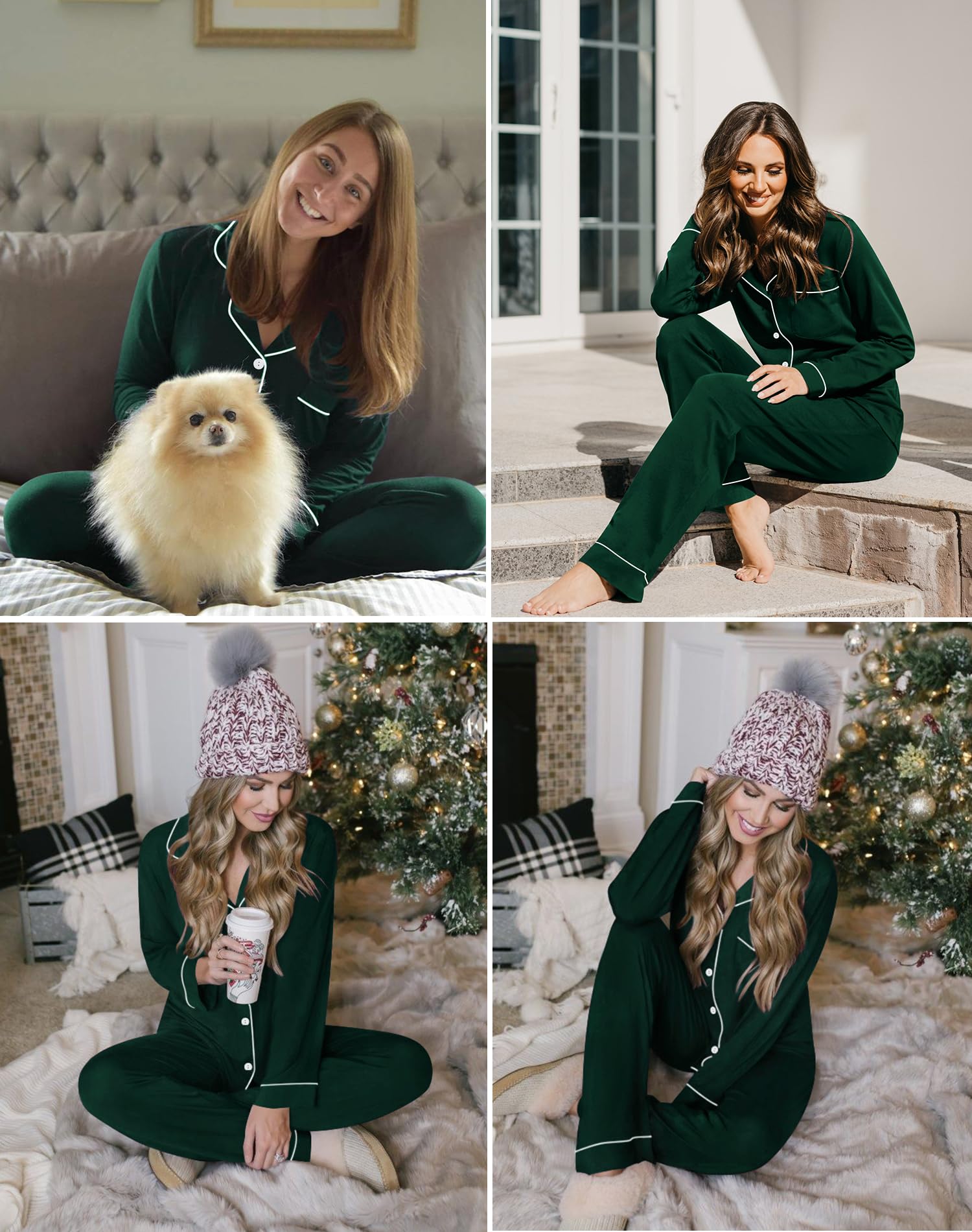 SWOMOG Women's Soft Cotton Pajama Set - Long Sleeve Button Down Sleepwear & Lounge Outfit for Cozy Nights and Relaxing at Home