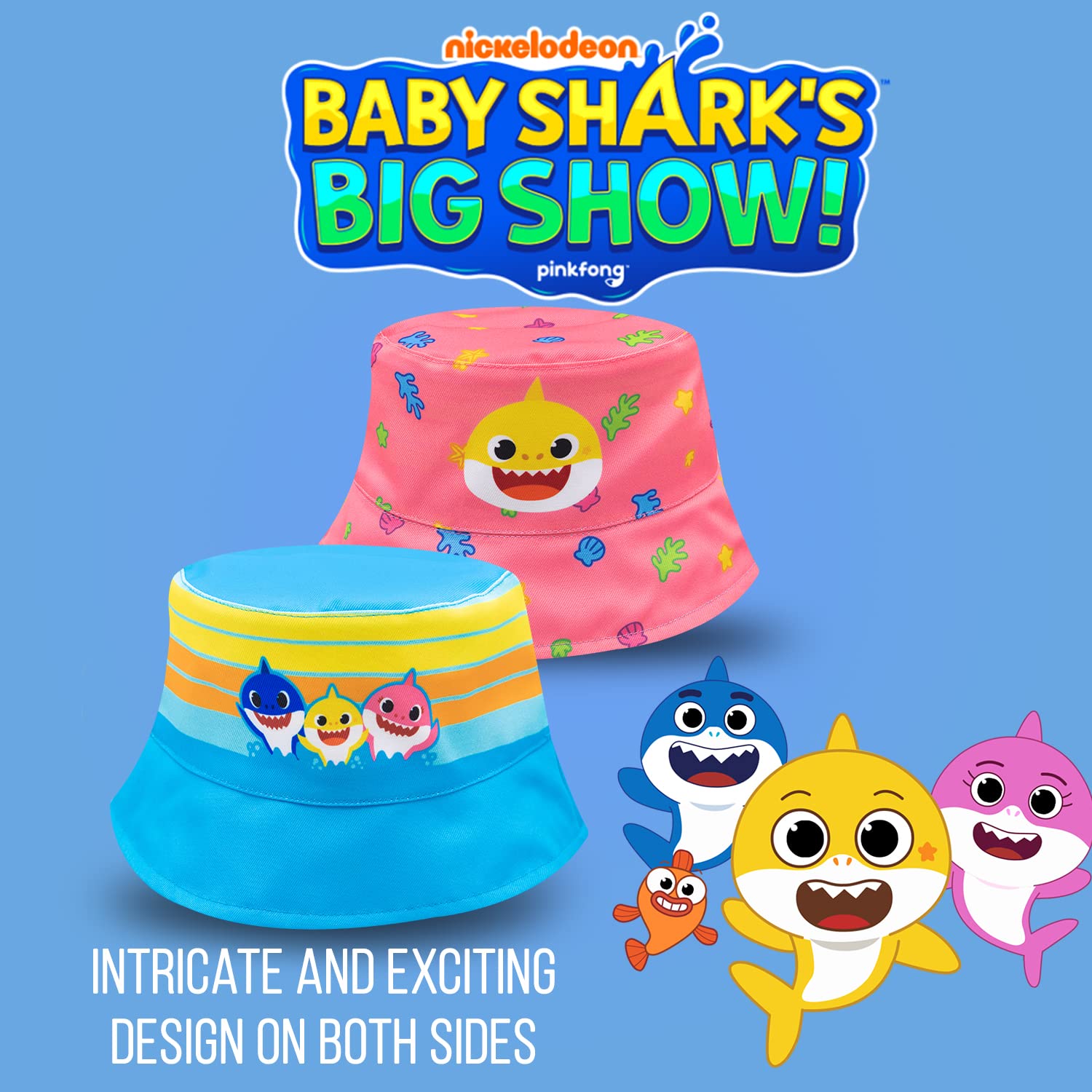Baby Shark Reversible Bucket Hat for Toddlers - UPF 50+ Sun Protection for Boys & Girls - Pinkfong Baby Shark Design - Perfect for Beach, Park & Outdoor Play