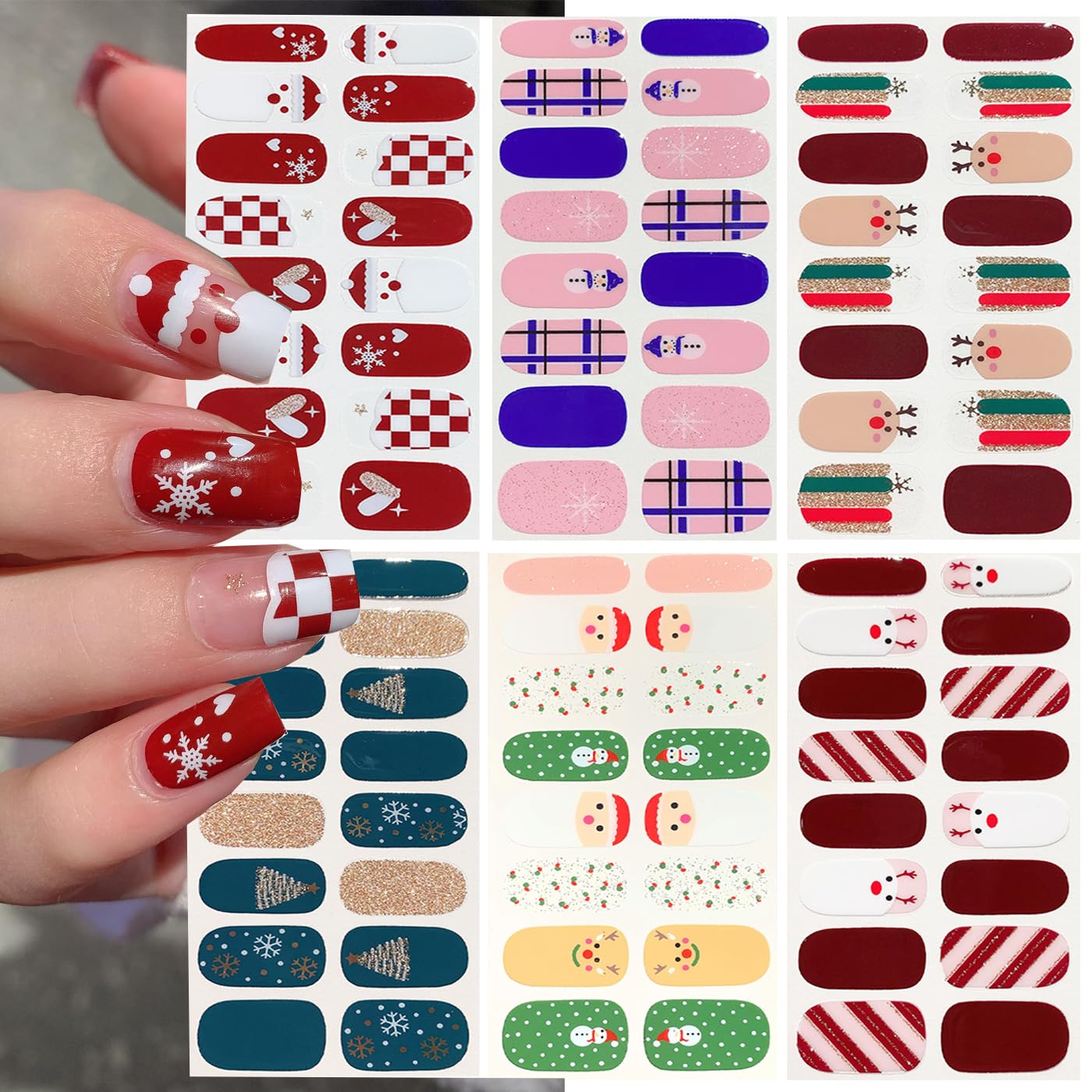 6 Sheets Christmas Nail Stickers - Snowflake & Santa Designs for Winter Manicure