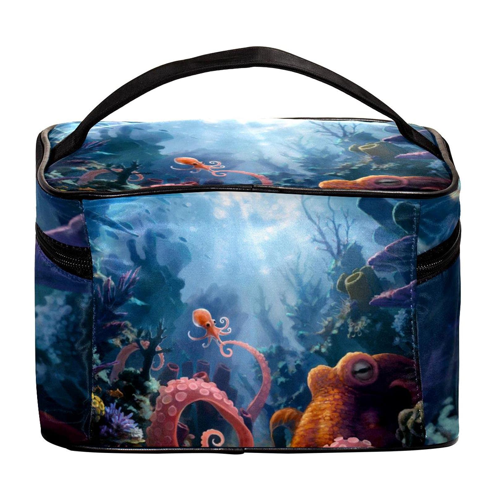 Waterproof Octopus Print Travel Makeup Bag - Large Cosmetic Organizer with Zipper for Women & Girls - Perfect for Beach Trips, Swimming & Vacation Essentials Storage