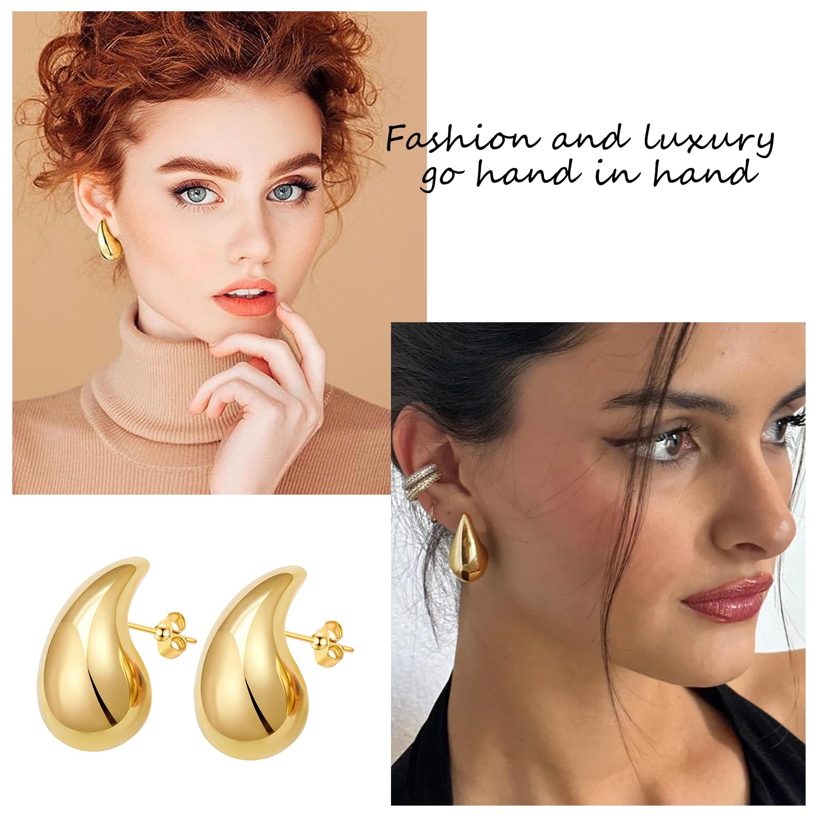 Lightweight Gold Plated Chunky Hoop Earrings for Women - Hypoallergenic Teardrop Fashion Jewelry | Perfect for Parties, Weddings & Everyday Wear