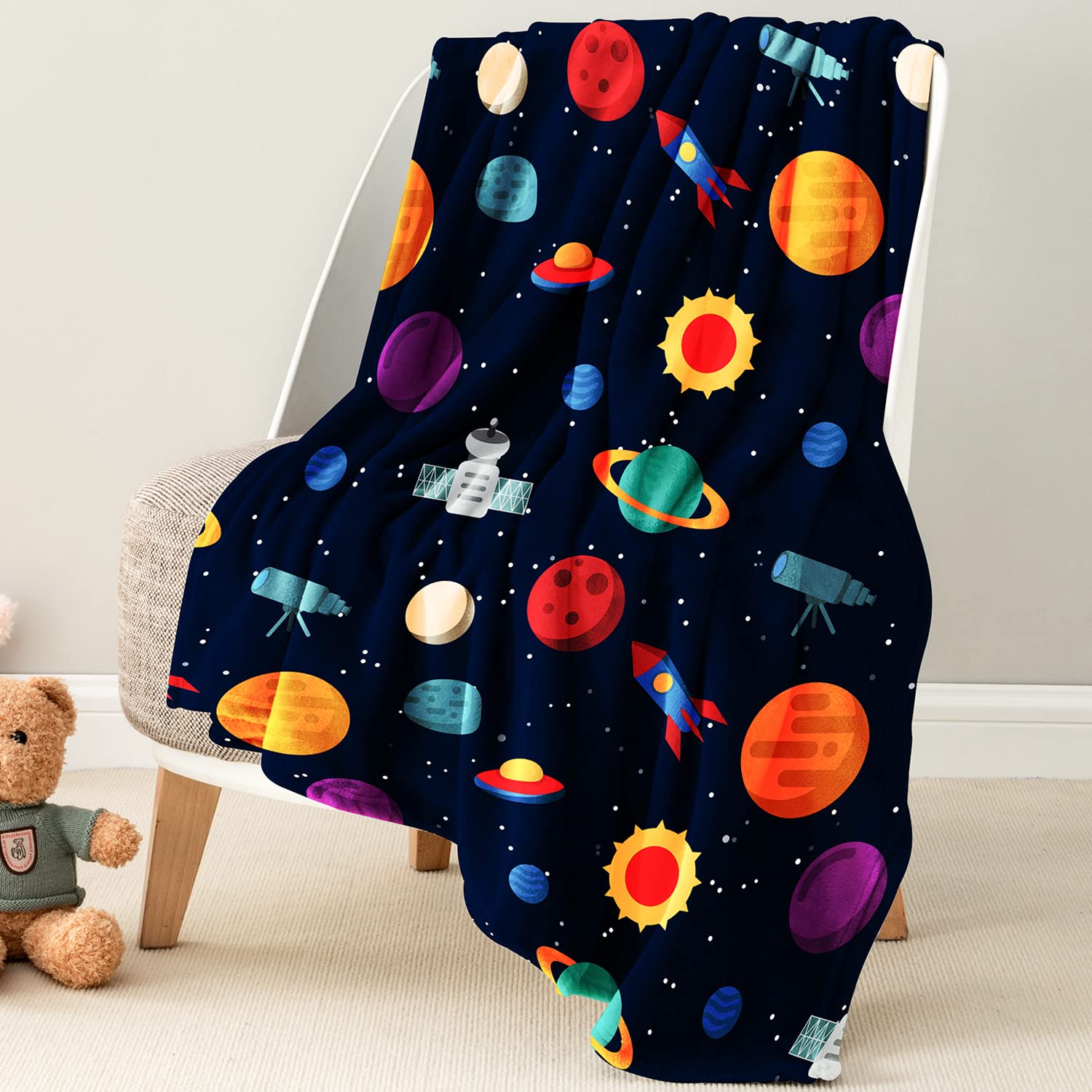 OHDS Kids Throw Blanket - Soft Fleece Blanket for Boys & Girls | Cozy Toddler Blanket | Outer Space Themed | Perfect for Bed, Couch & Car Travel | 50