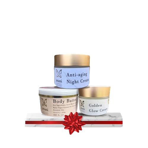 Avani Skincare Winter Care Combo Set - Anti-Aging Night Cream, Hydrating Body Butter & Golden Glow Cream for Dry Skin | Intensive Moisturizing Treatment for Face & Body | Perfect for Cold Weather Skincare Routine & Holiday Gift