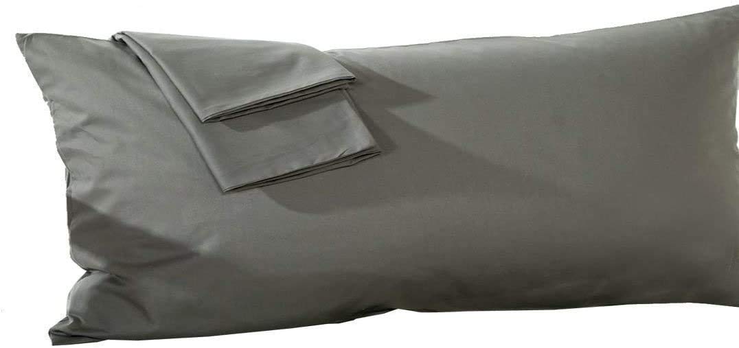 Premium 600 Thread Count 100% Pure Egyptian Cotton Body Pillowcase - 20x72 Inches with Zipper Closure, Hotel Quality, Dark Grey - Perfect for Home, Travel & Pregnancy Support