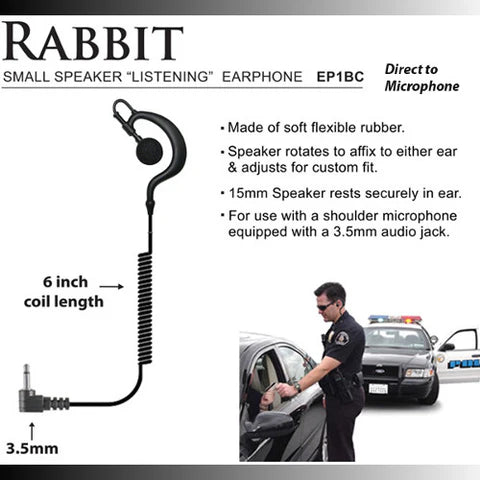 Rabbit Traditional Earhook Earpiece - Listen Only with Short Cable (3.5mm & 2.5mm) for Hands-Free Calls, Music & Office Use