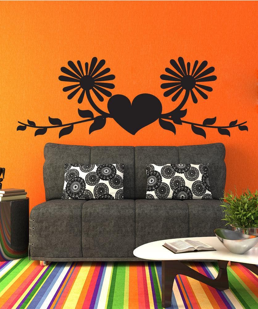 Vinyl Wall Decal Sticker - Heart with Vines and Flowers Design #1436 | Removable Home Decor for Bedroom, Nursery, Living Room
