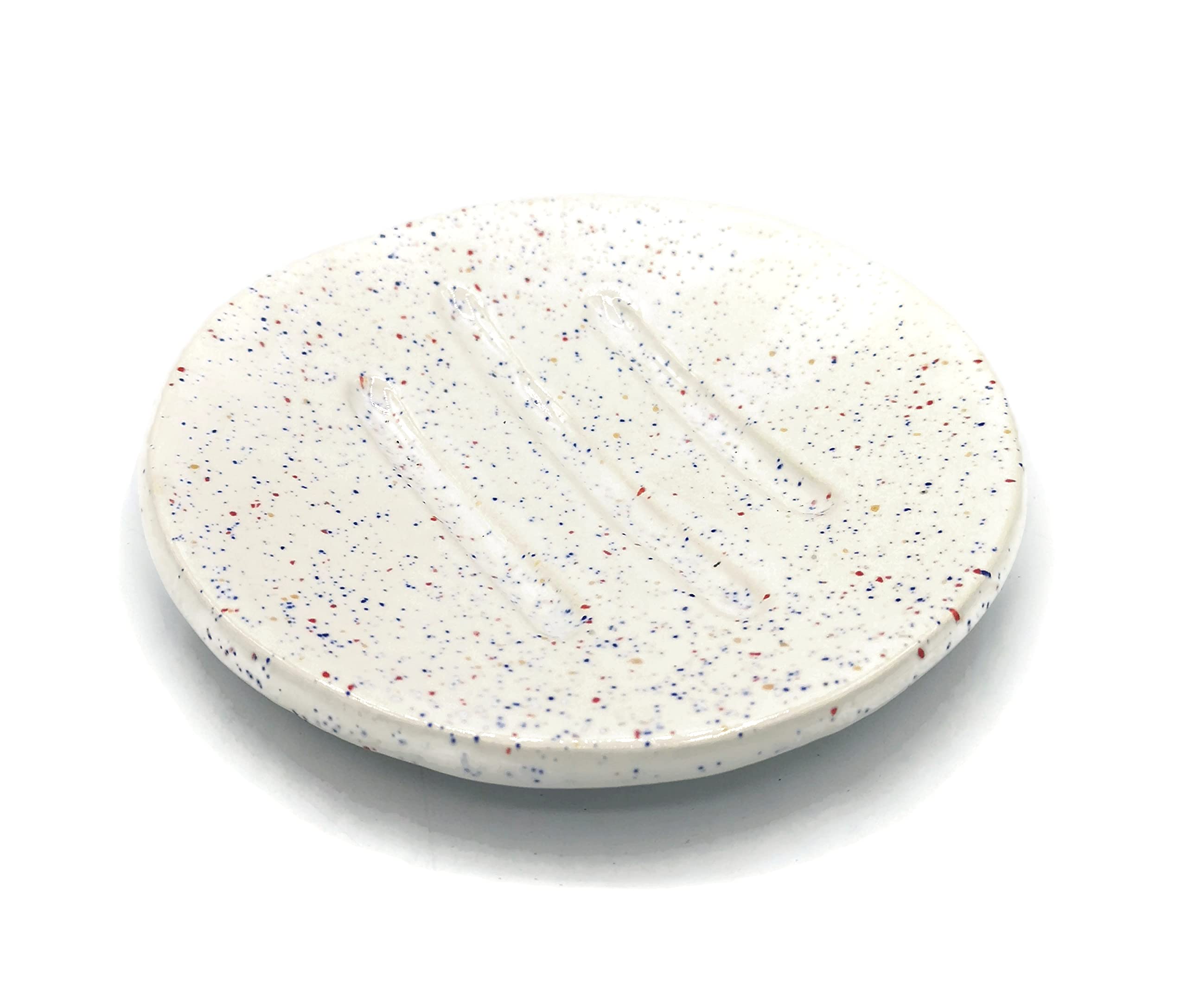 Handmade Ceramic Soap Dish with Drain Hole - Round Bathroom Organizer for Bar Soap | Perfect for Sink Countertops, Showers & Vanity Decor