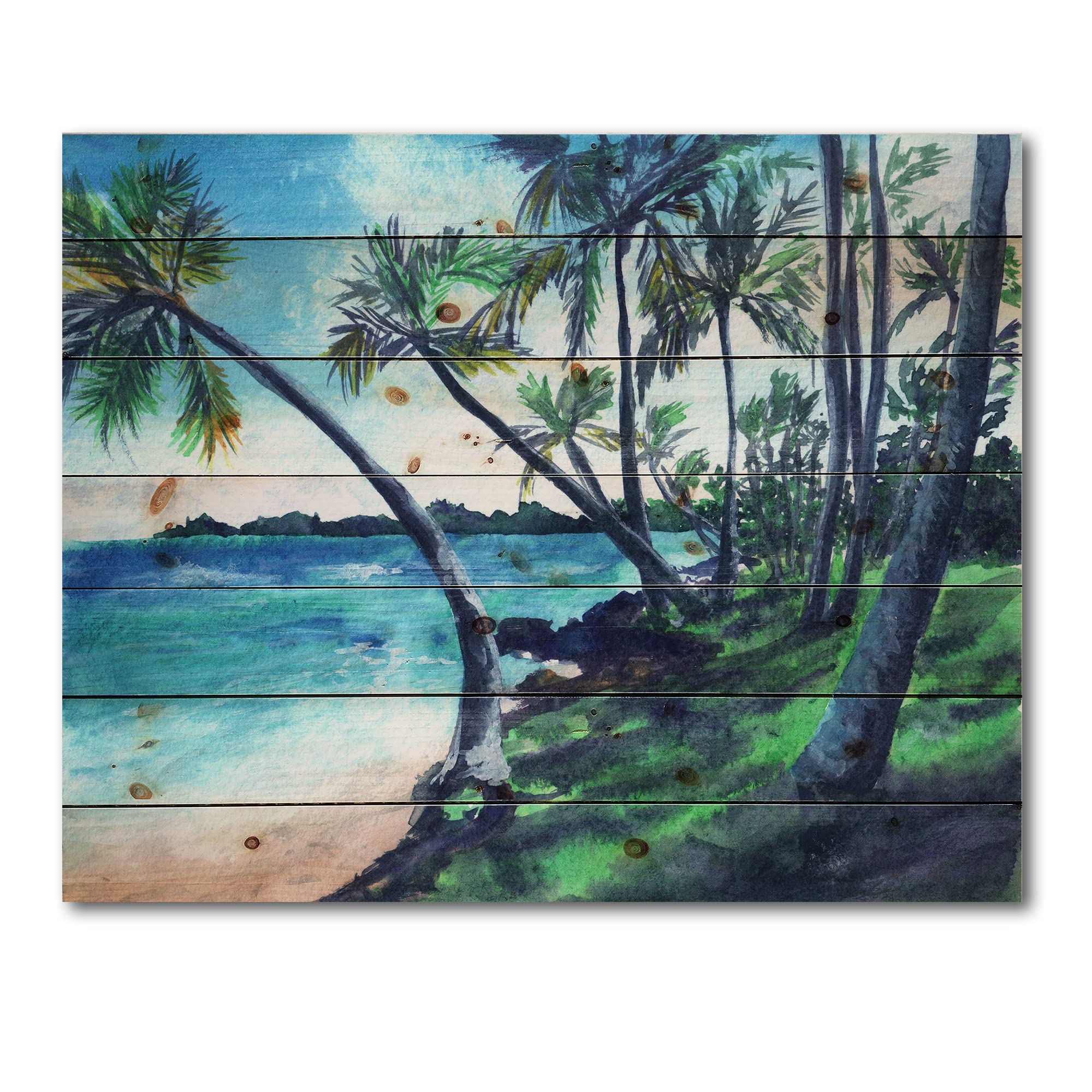Tropical Beach Summer Paradise Nautical Coastal Wood Wall Decor - Blue Wooden Wall Art - Large Beach Wood Panels Printed on Natural Pine - Perfect for Coastal Living Rooms, Beach House Decor & Vacation Home Wall Art