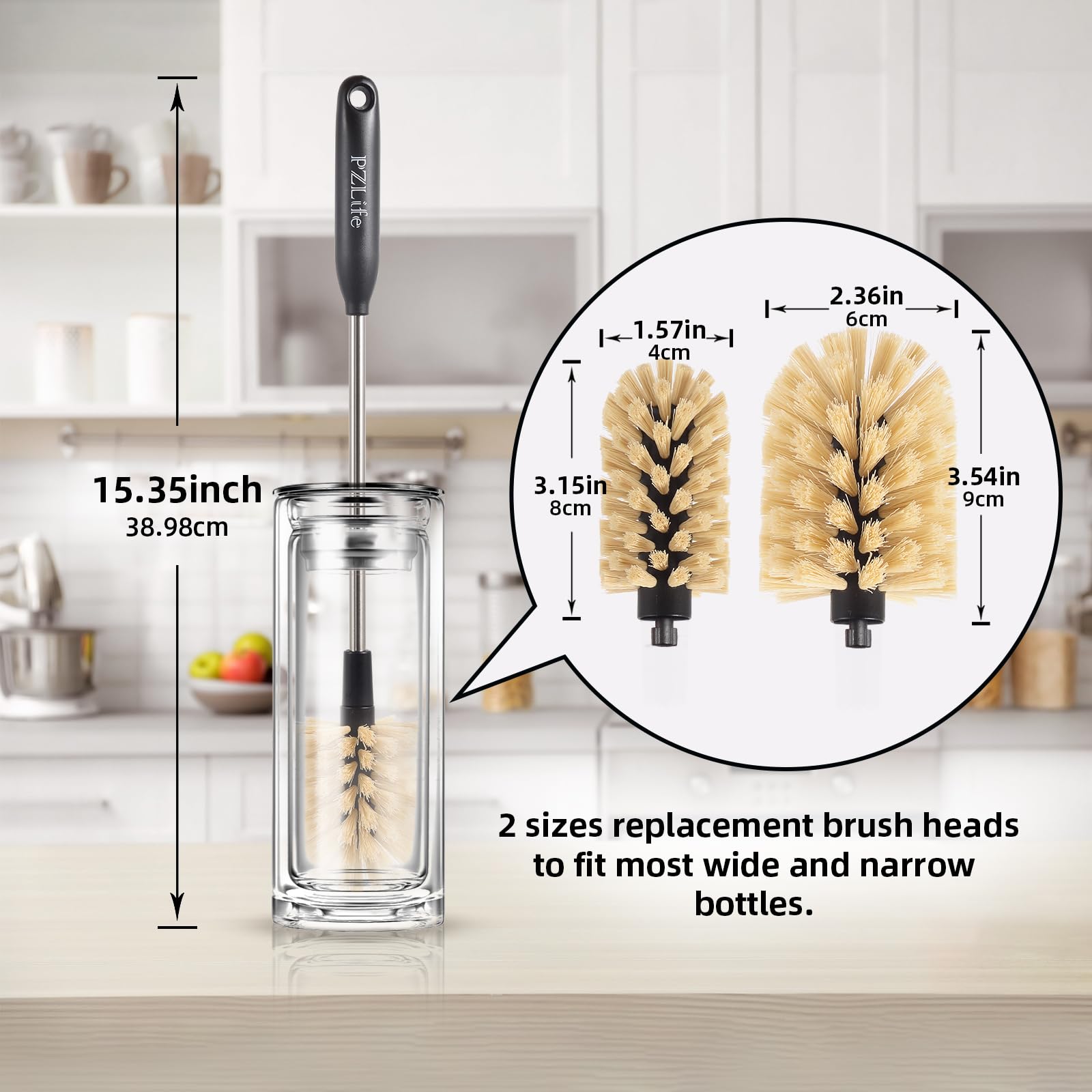2-in-1 Water Bottle Brush with Detachable Head - Long 15