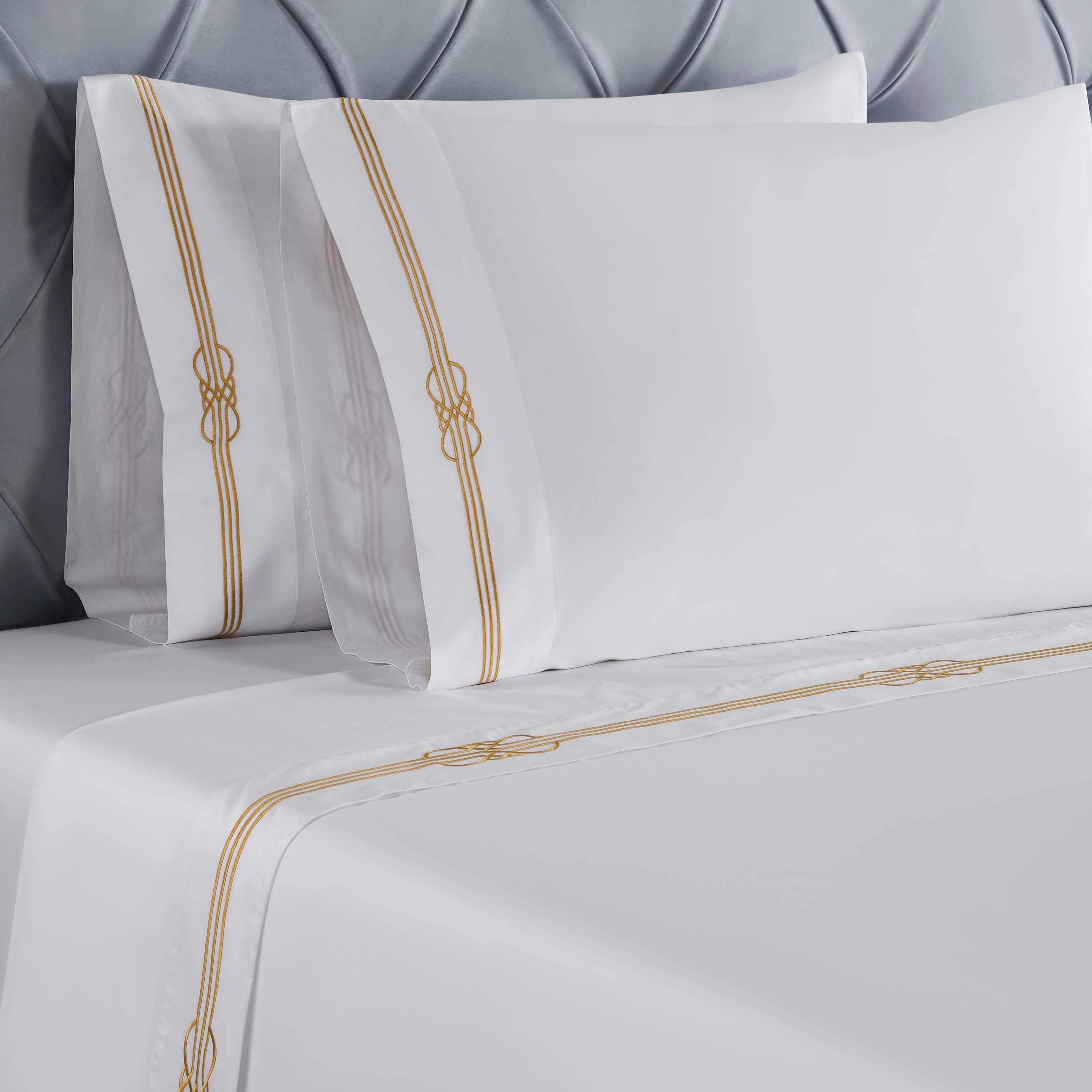 Premium Cotton Gold Embroidered Deep Pocket Bed Sheet Set - Queen Size, 4-Piece Luxury Bedding for Master Bedroom & Guest Room
