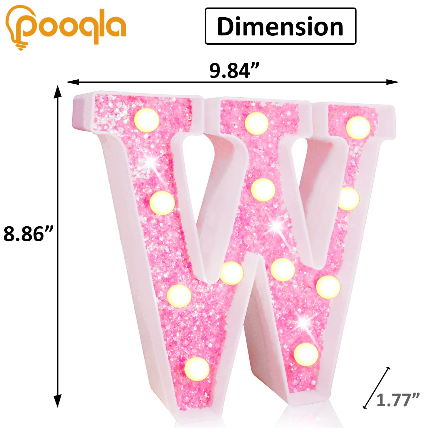 Pooqla LED Marquee Letter Lights - Pink Glitter Alphabet Sign with Battery Power for Night Light, Birthday Party, Wedding, Home Bar & Christmas Decoration | Perfect for Girls' Gifts, Nursery, Bedroom & Photo Booth Backdrop