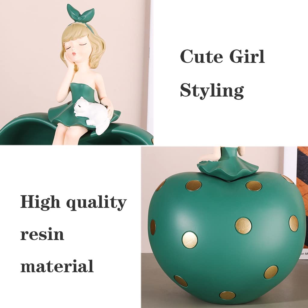 Stylish Resin Key Storage Box & Blowing Bubbles Girl Figurine - Entryway Organizer & Home Office Decor (Orange) | Perfect for Keys, Jewelry & Entry Table Organization
