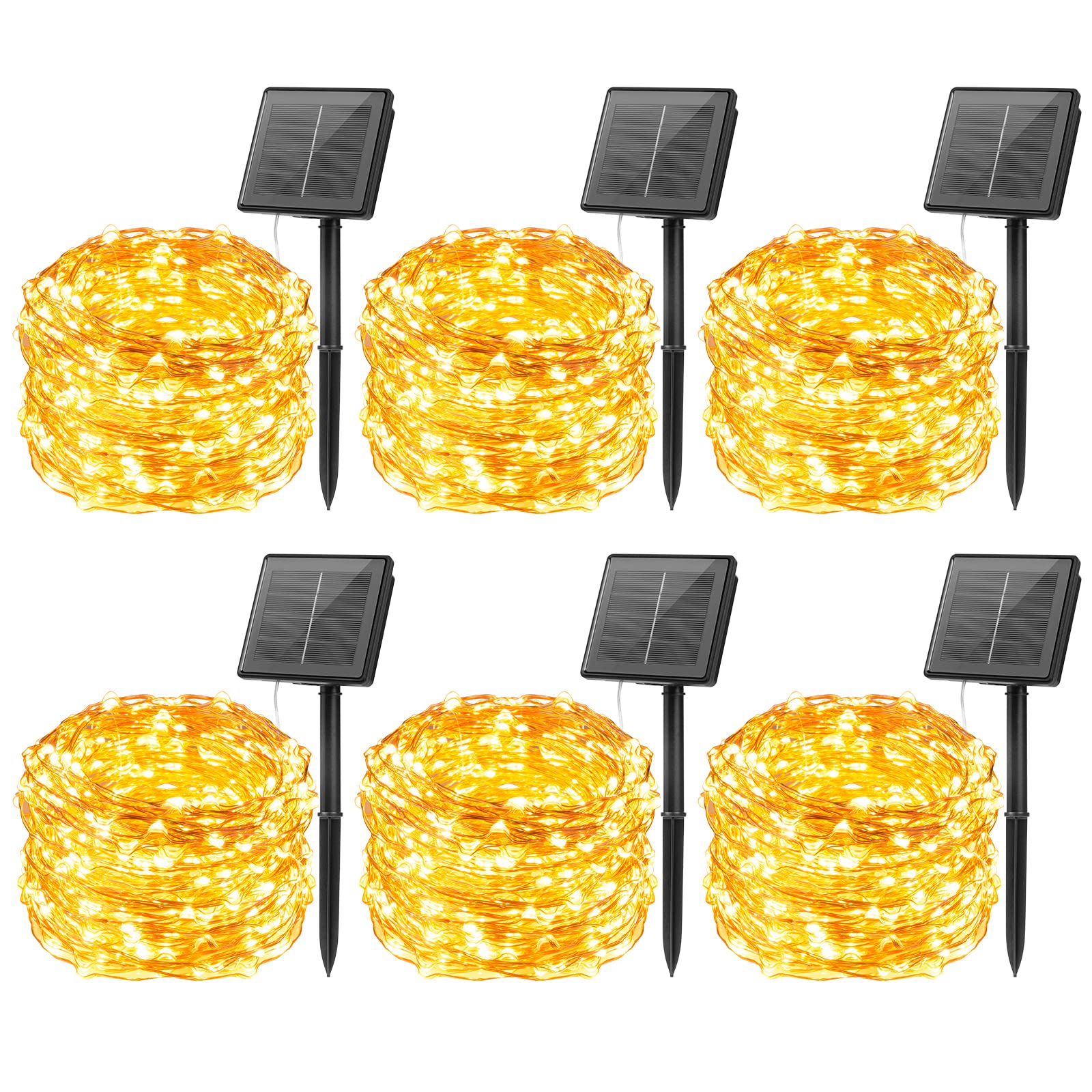 Brightown 6 Pack 33Ft 100 LED Solar String Lights - Waterproof Outdoor Fairy Lights with 8 Modes, Warm White Copper Wire Lights for Patio, Yard, Garden, Christmas Tree & Wedding Decorations | Perfect for Backyard Parties, Landscape Lighting and Holiday Festivities
