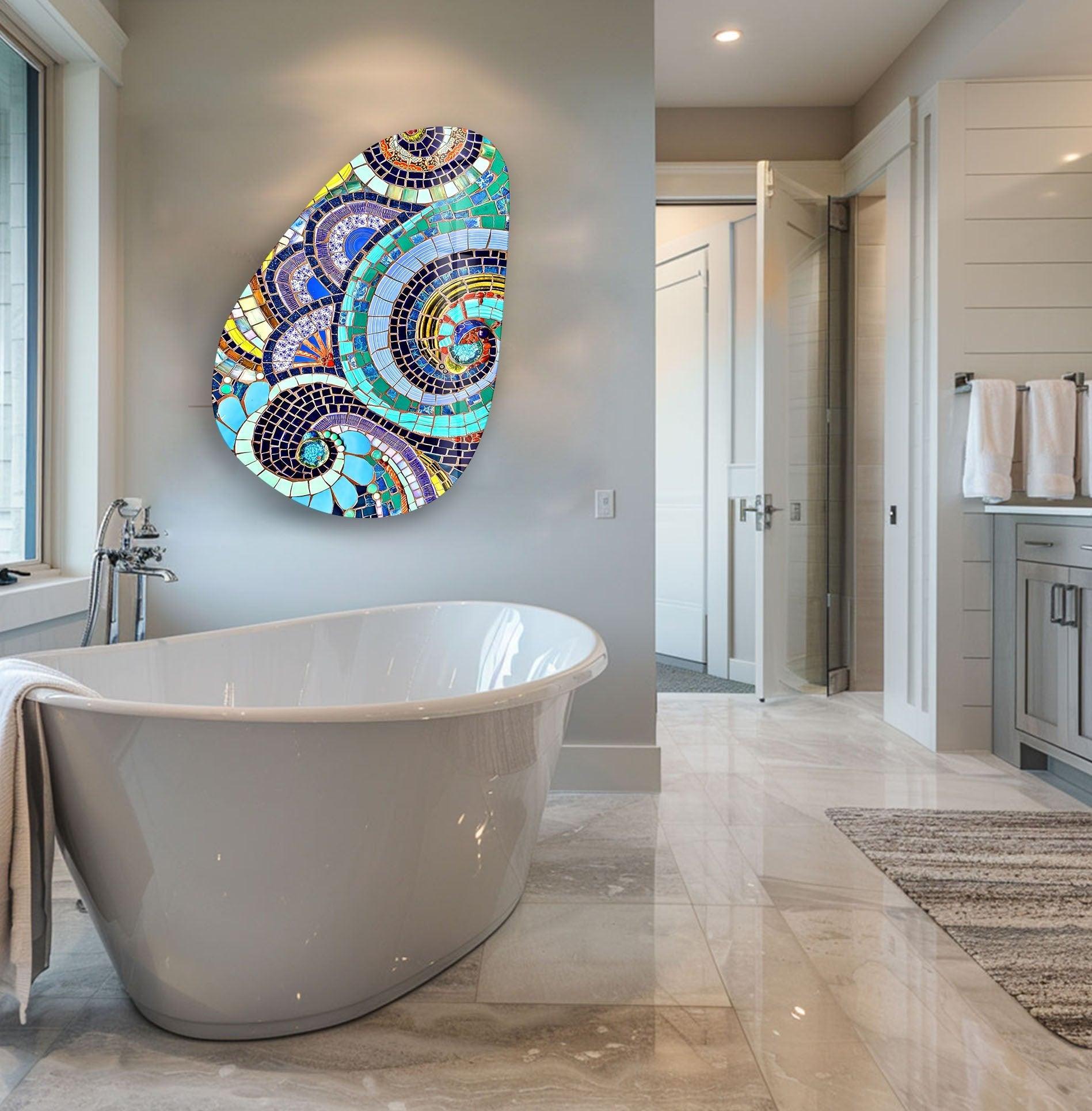 Asymmetrical Oval Mosaic Glass Wall Art - Handmade Modern Home Decor for Living Room, Bedroom & Office