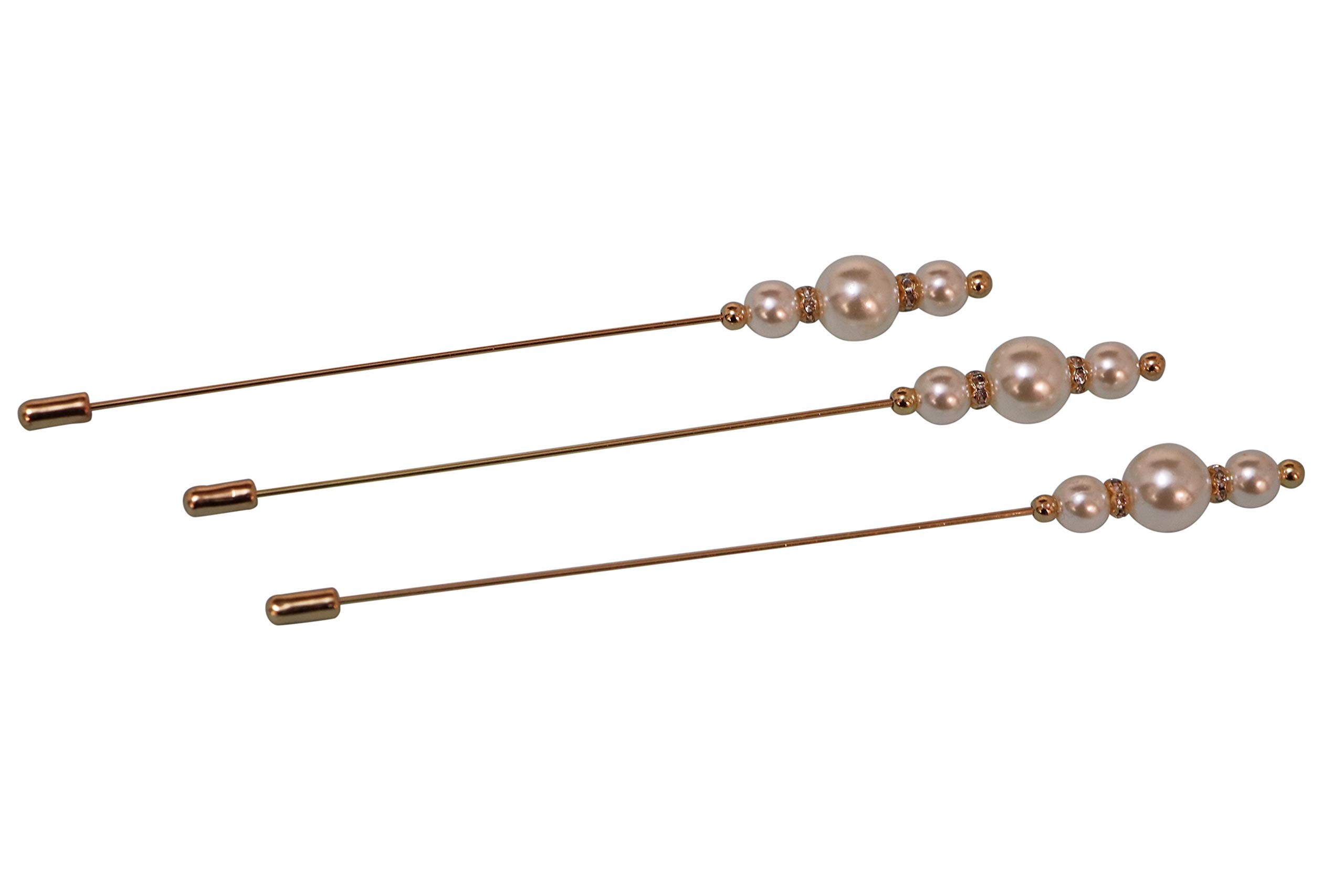 PrideAhead Pearl Hat Pins - Elegant Hair & Suit Stick Pins for Men & Women (3-Pack) - Perfect for Weddings, Parties & Formal Events