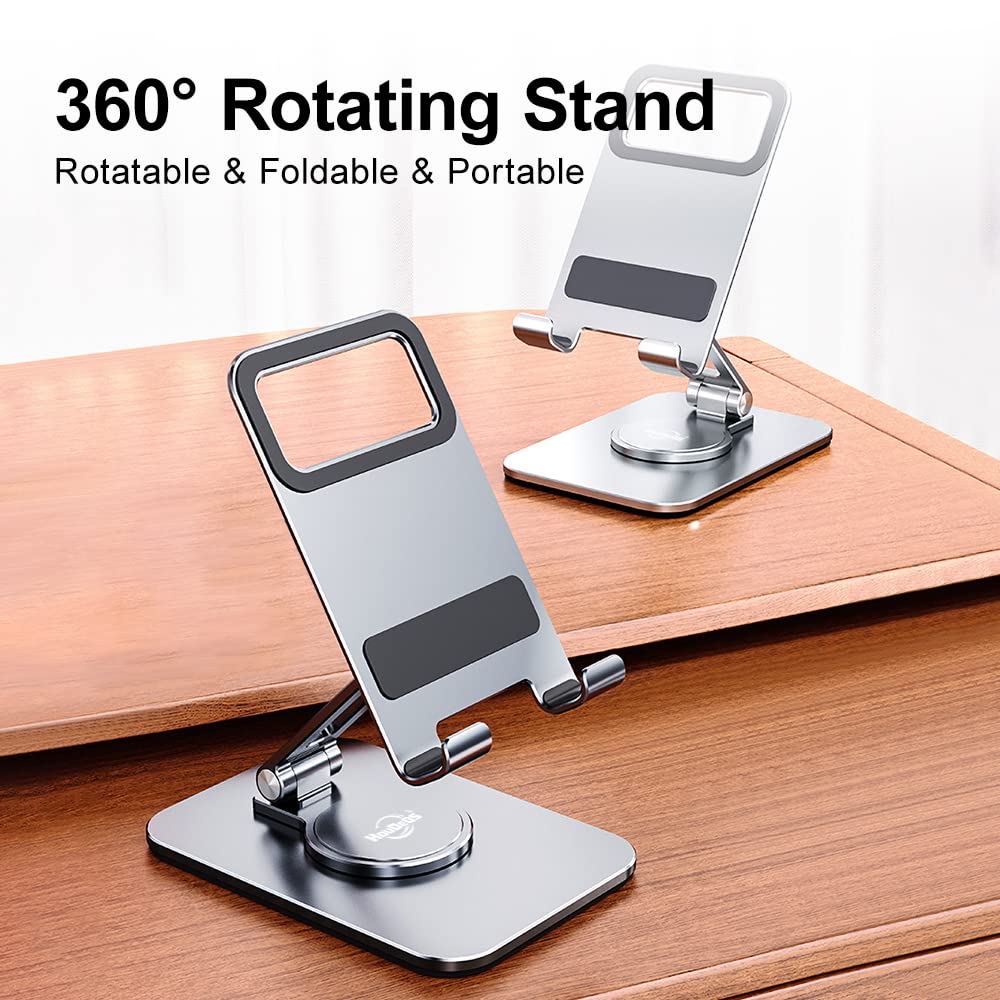 HouDeOS Rotatable & Foldable Aluminum Tablet Stand for Desk - Stable iPad Holder Compatible with 4.7-12 Inch Tablets & Smartphones - Perfect for Work, Study, and Entertainment