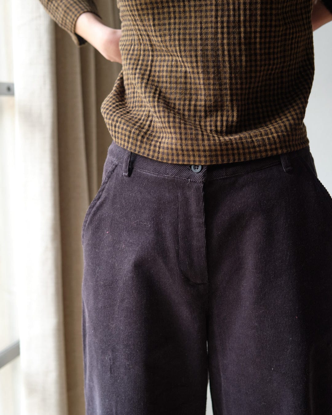 Harper Cotton Wide Leg Trousers for Women | Soft Grey Corduroy Pants | Comfortable High Waist Casual Pants for Work, Office & Everyday Wear