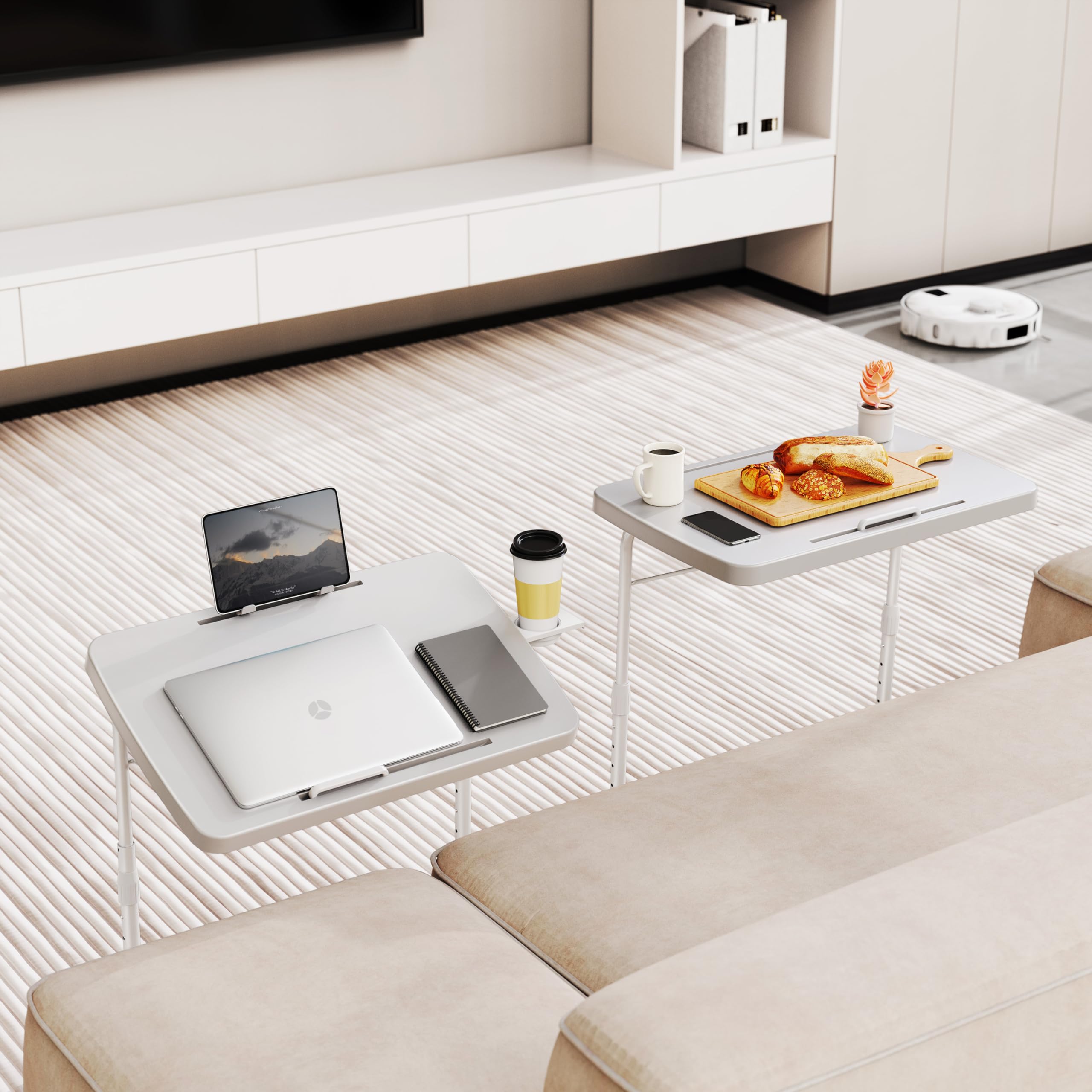 Allpop Ultra TV Tray Table - Adjustable Folding Tray with Book Stand, Cup Holder & Tablet Slot - Perfect for Eating, Working or Watching TV on Couch & Bed - White Home Office & Living Room Essential